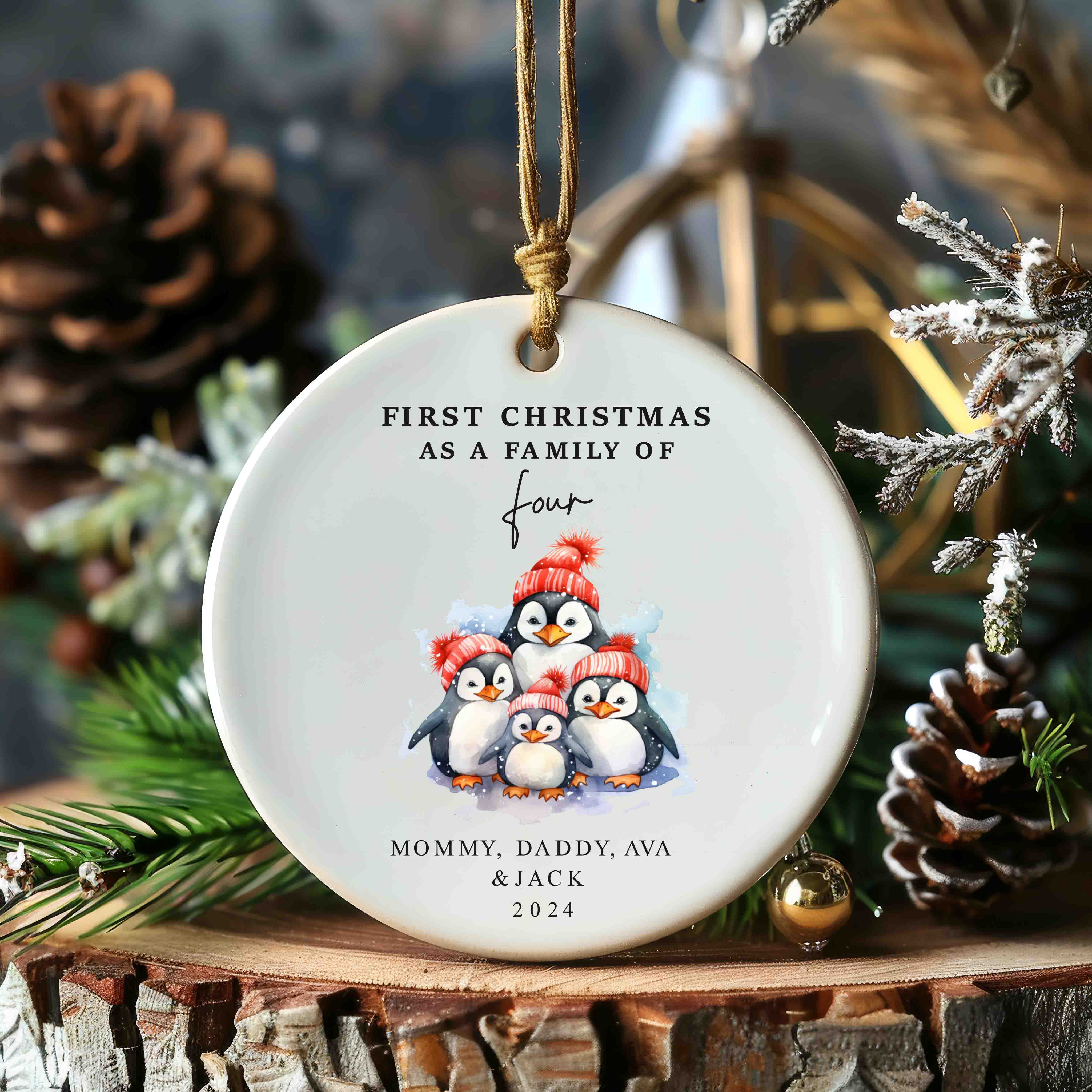Family of Four Christmas Ornament - Personalized Family Keepsake - New Baby 2025