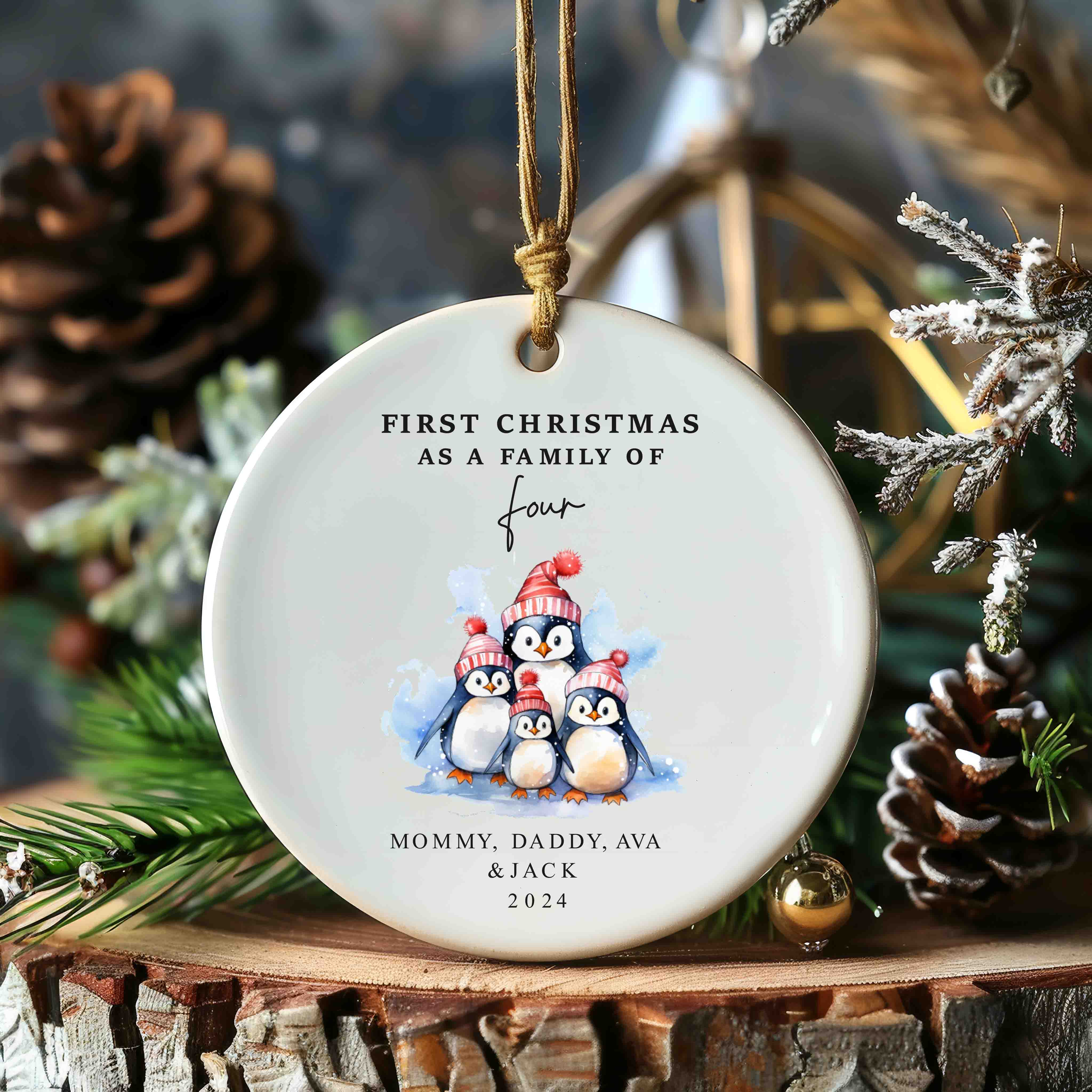 Family of Four Christmas Ornament - New Baby 2025 - Personalized Family Keepsake