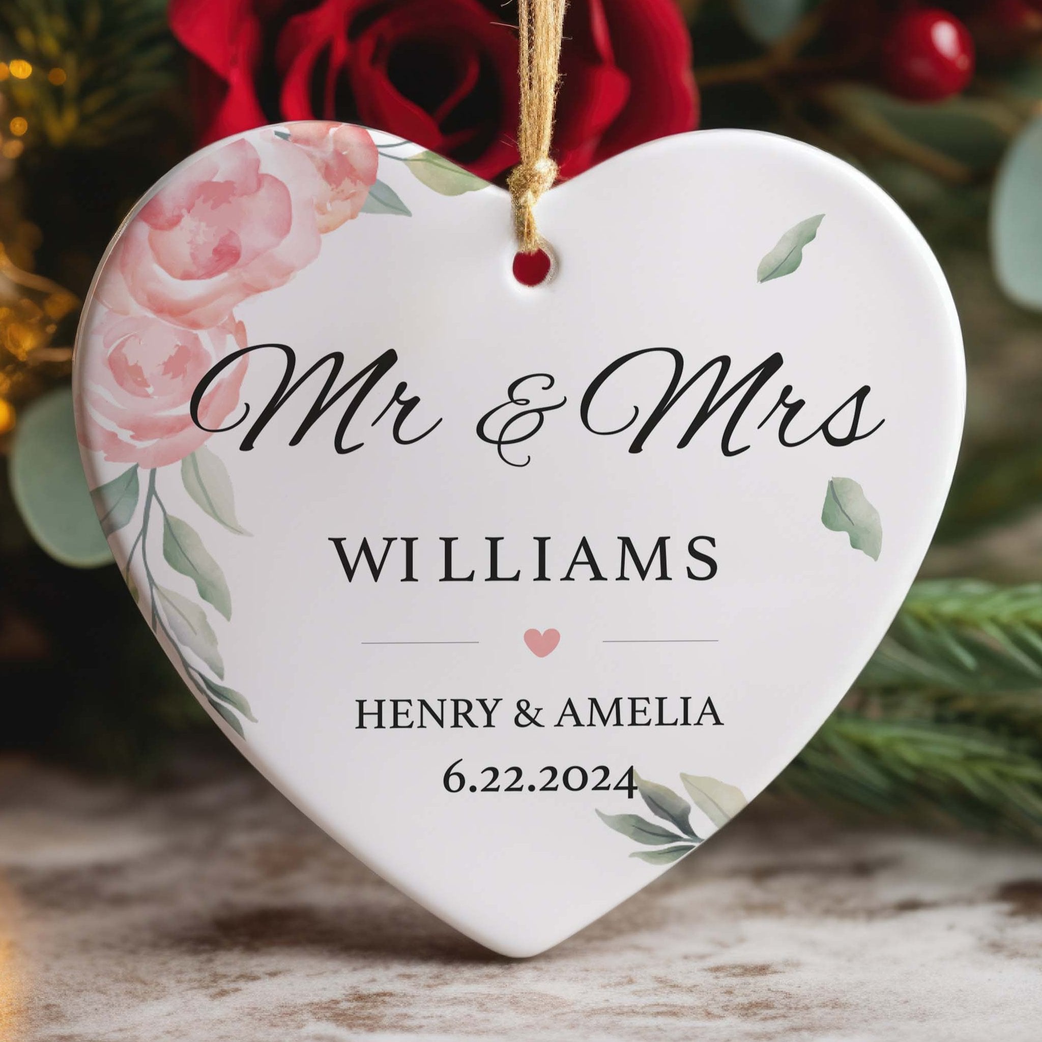 First Christmas Married Ornament - Mr and Mrs Sprig Christmas Ornament - Personalized