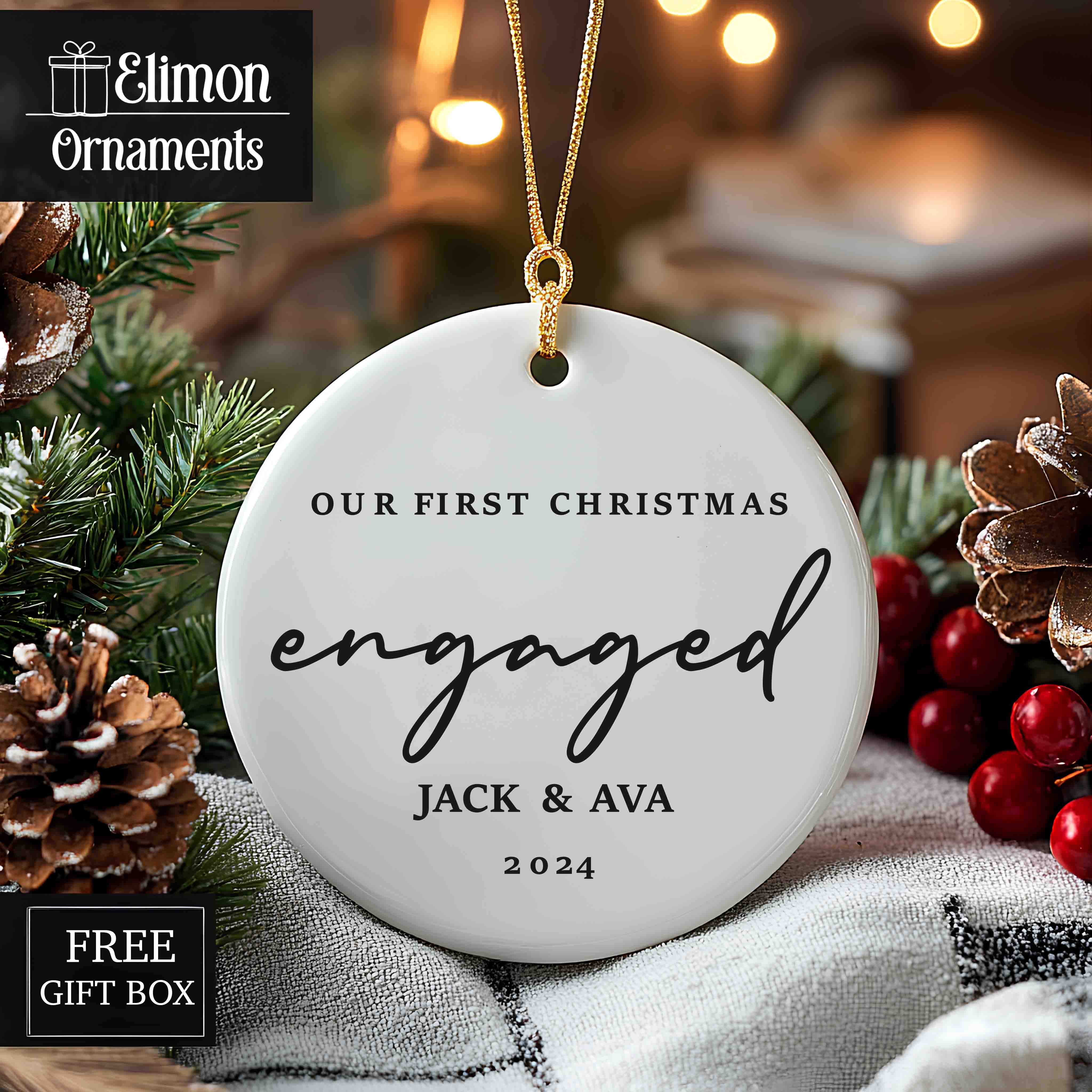 Engagement Christmas Ornament - Personalized First Christmas Keepsake - Engaged Christmas Gift 2025