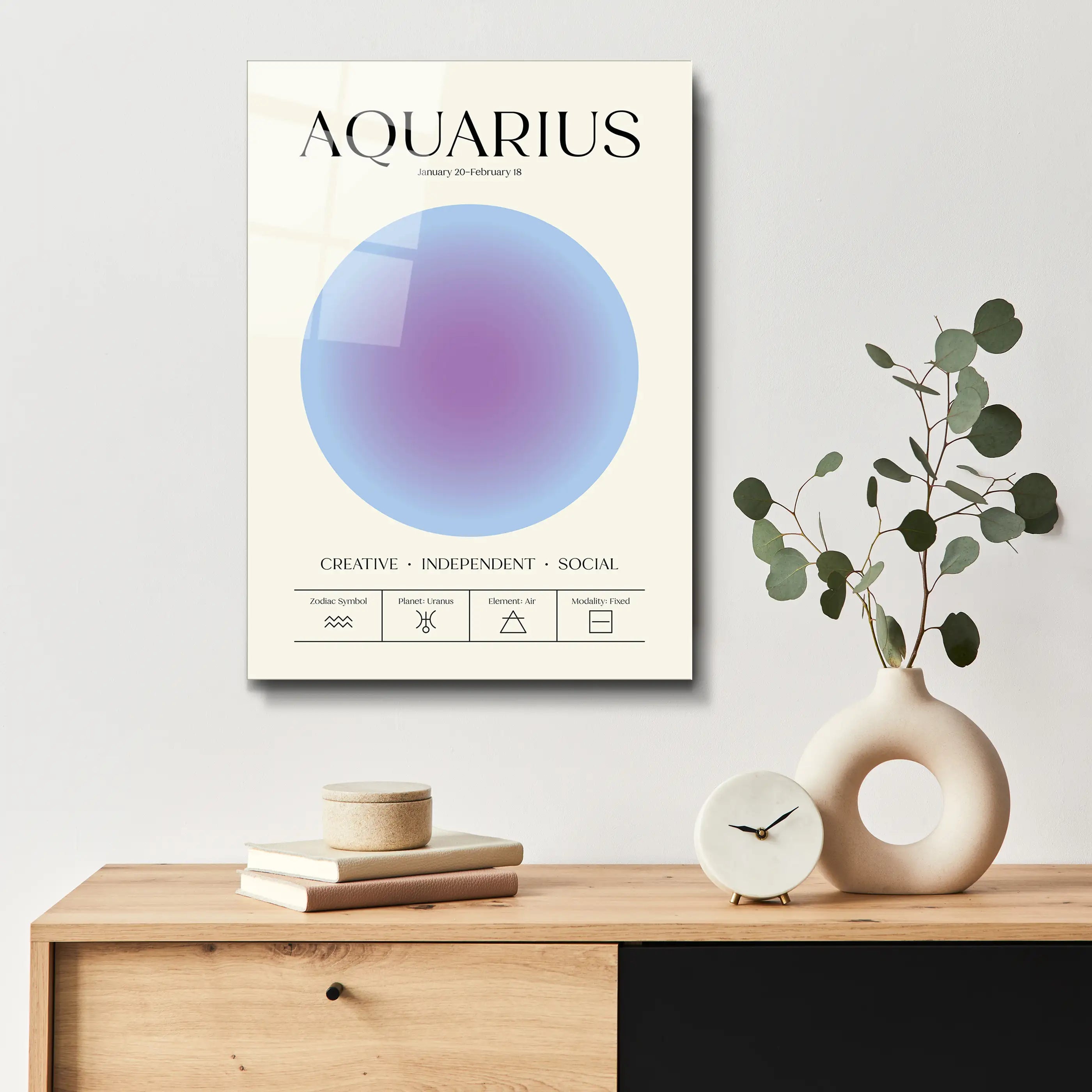 "Aquarius Aura Energy" Glass Wall Art, Retro Zodiac