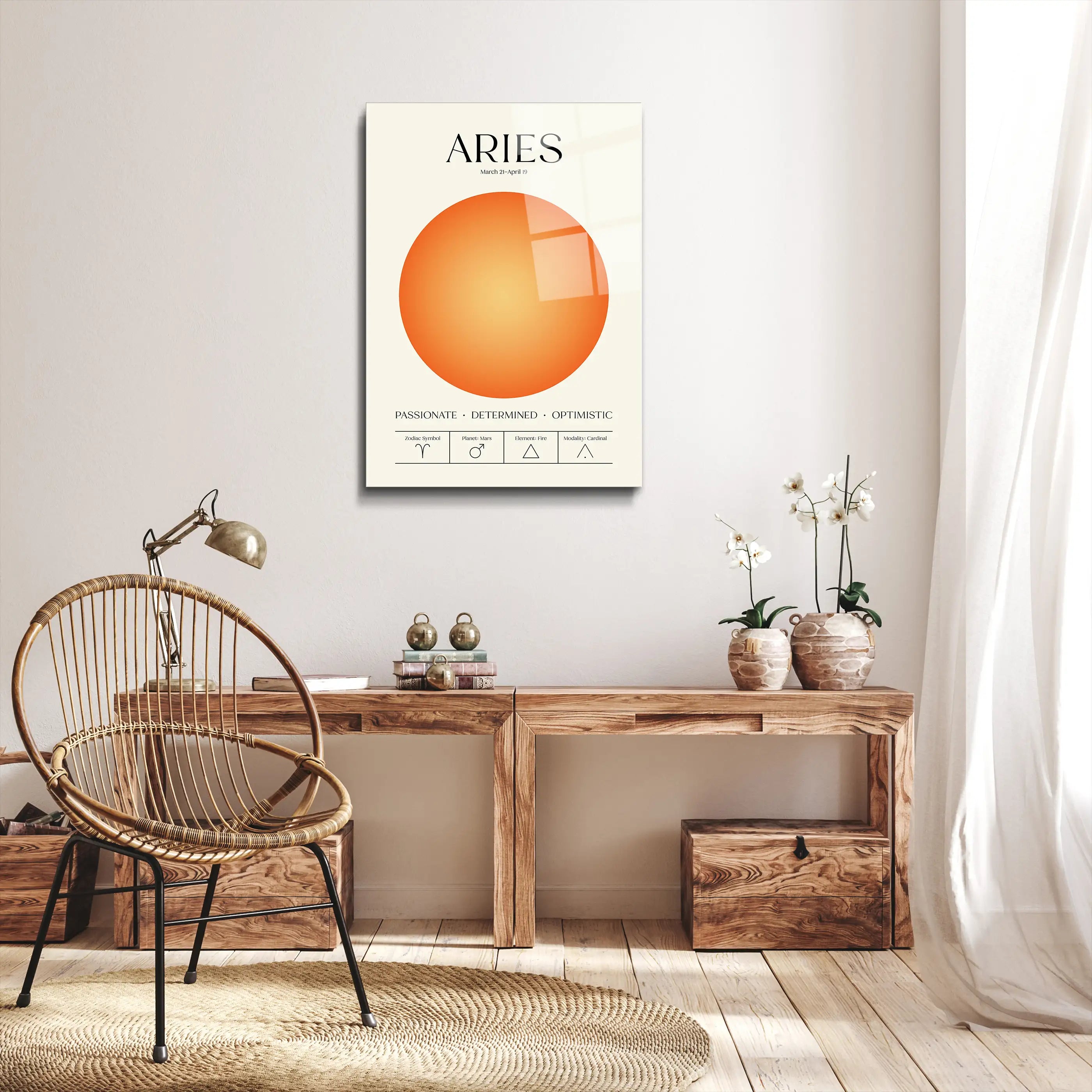 "Aries Aura Energy" Glass Wall Art, Retro Zodiac