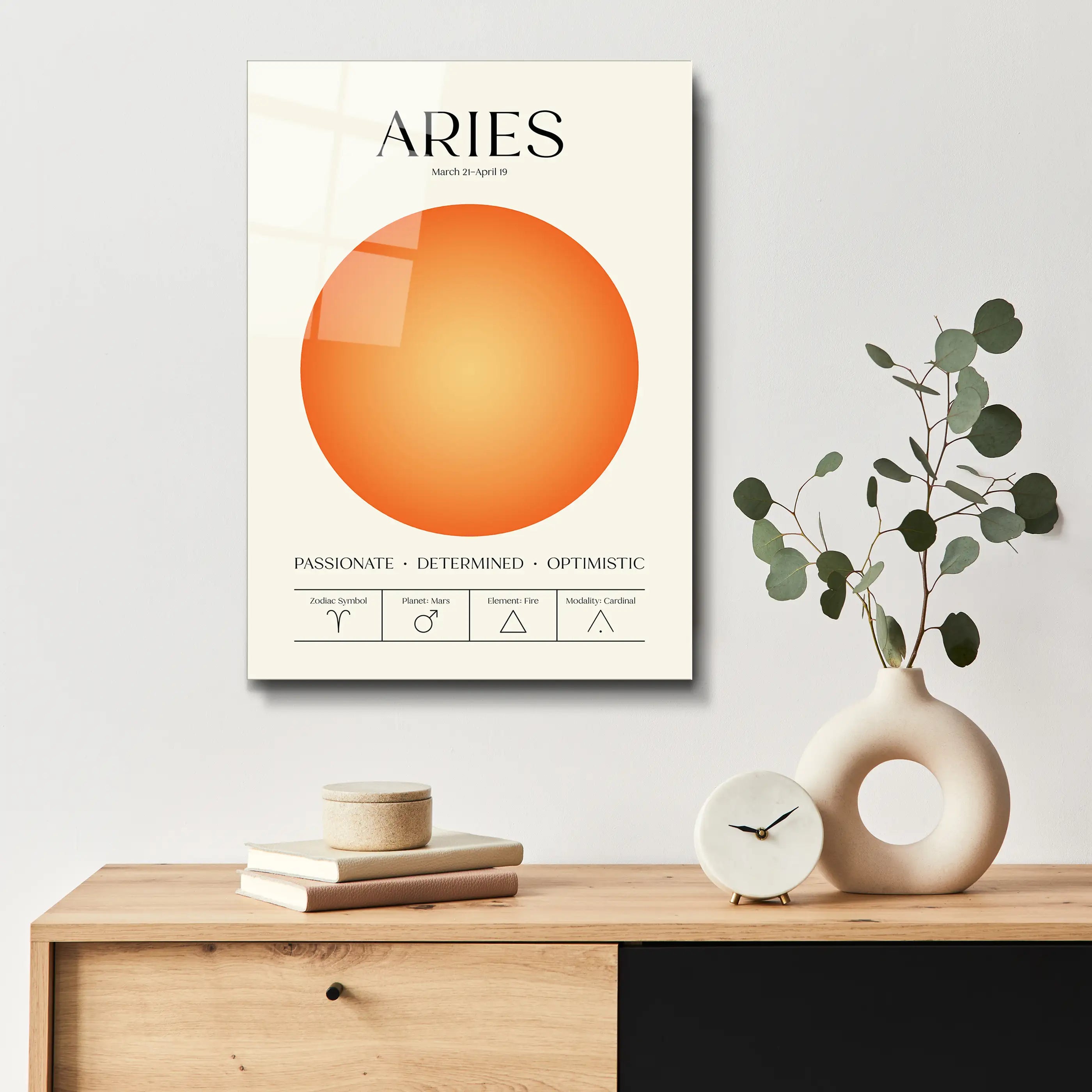 "Aries Aura Energy" Glass Wall Art, Retro Zodiac