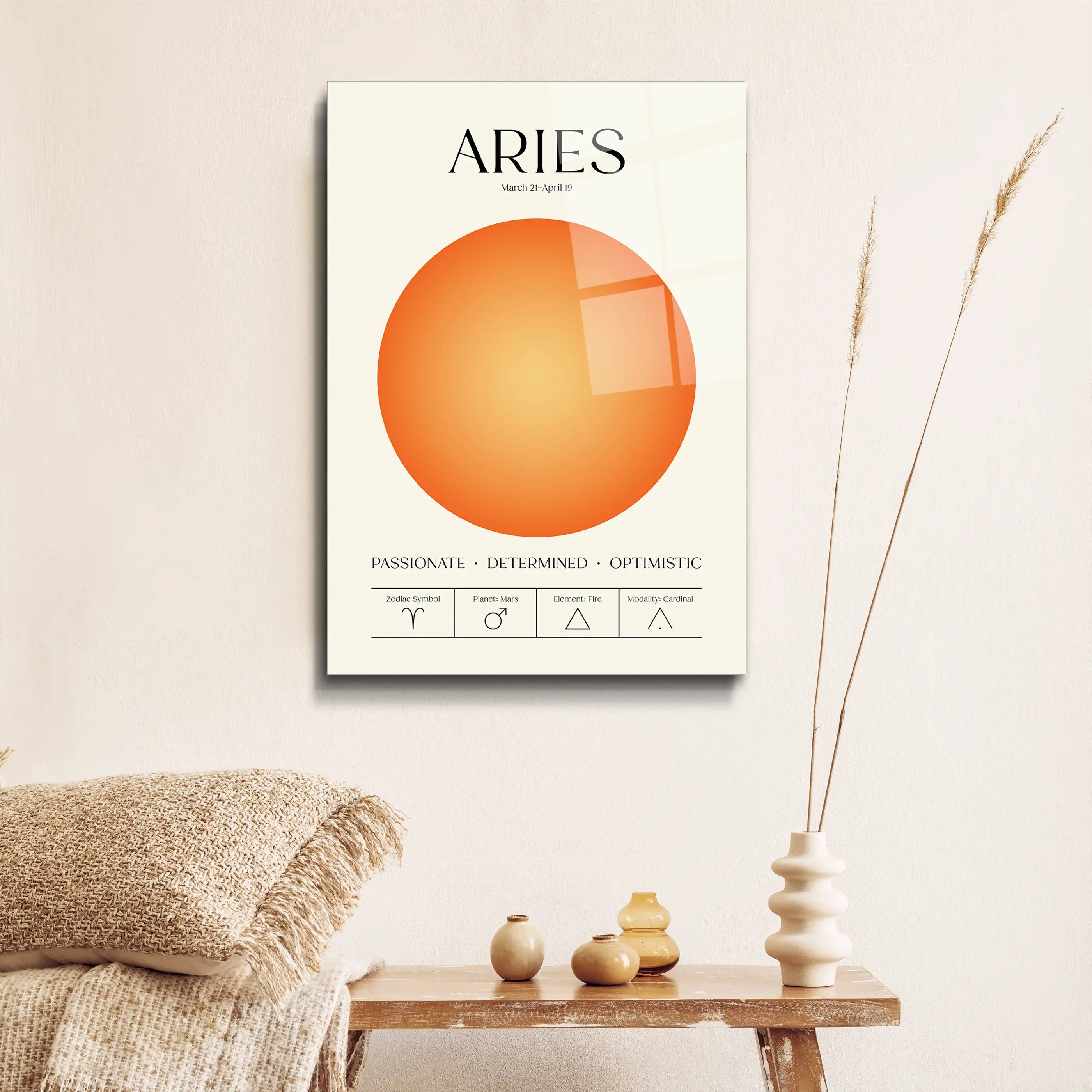 "Aries Aura Energy" Glass Wall Art, Retro Zodiac