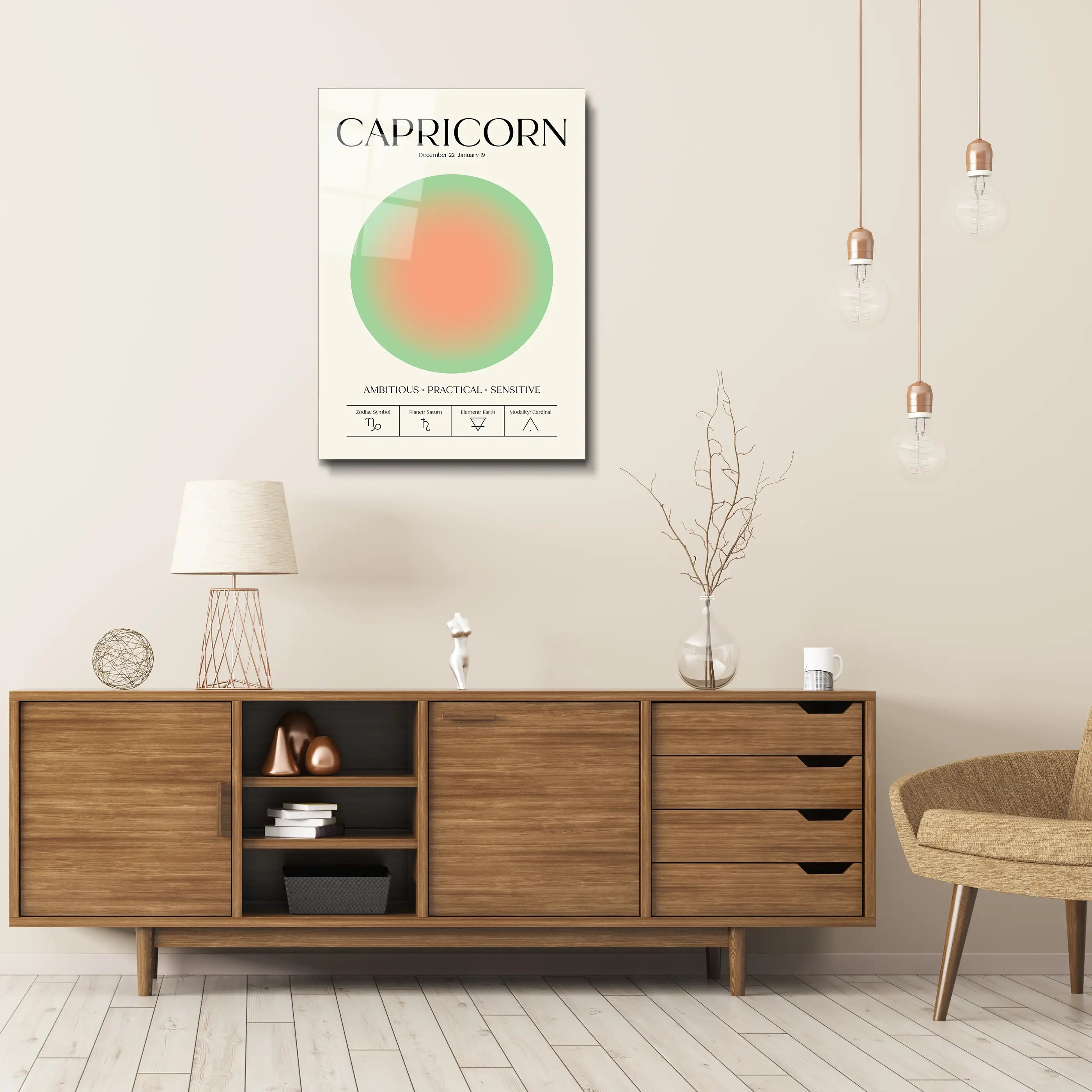 "Capricorn Aura Energy" Glass Wall Art, Retro Zodiac