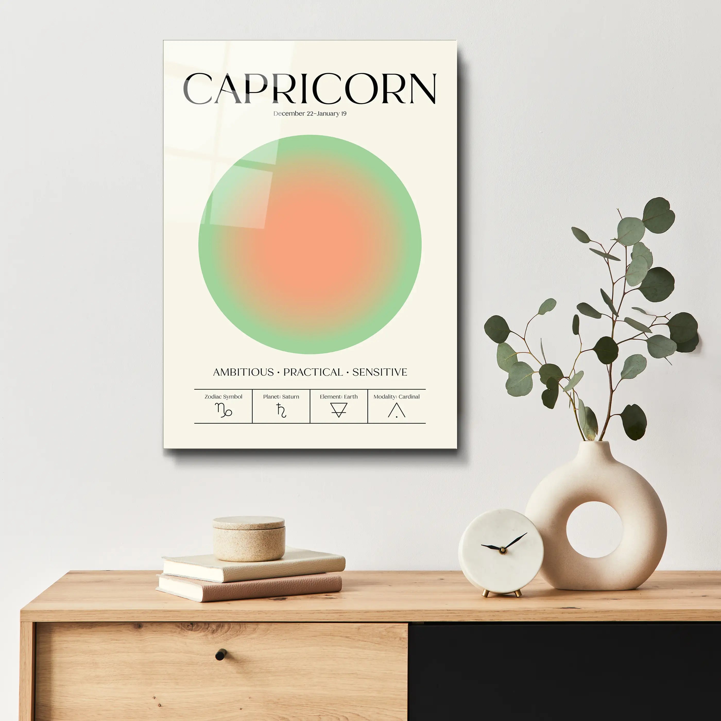 "Capricorn Aura Energy" Glass Wall Art, Retro Zodiac