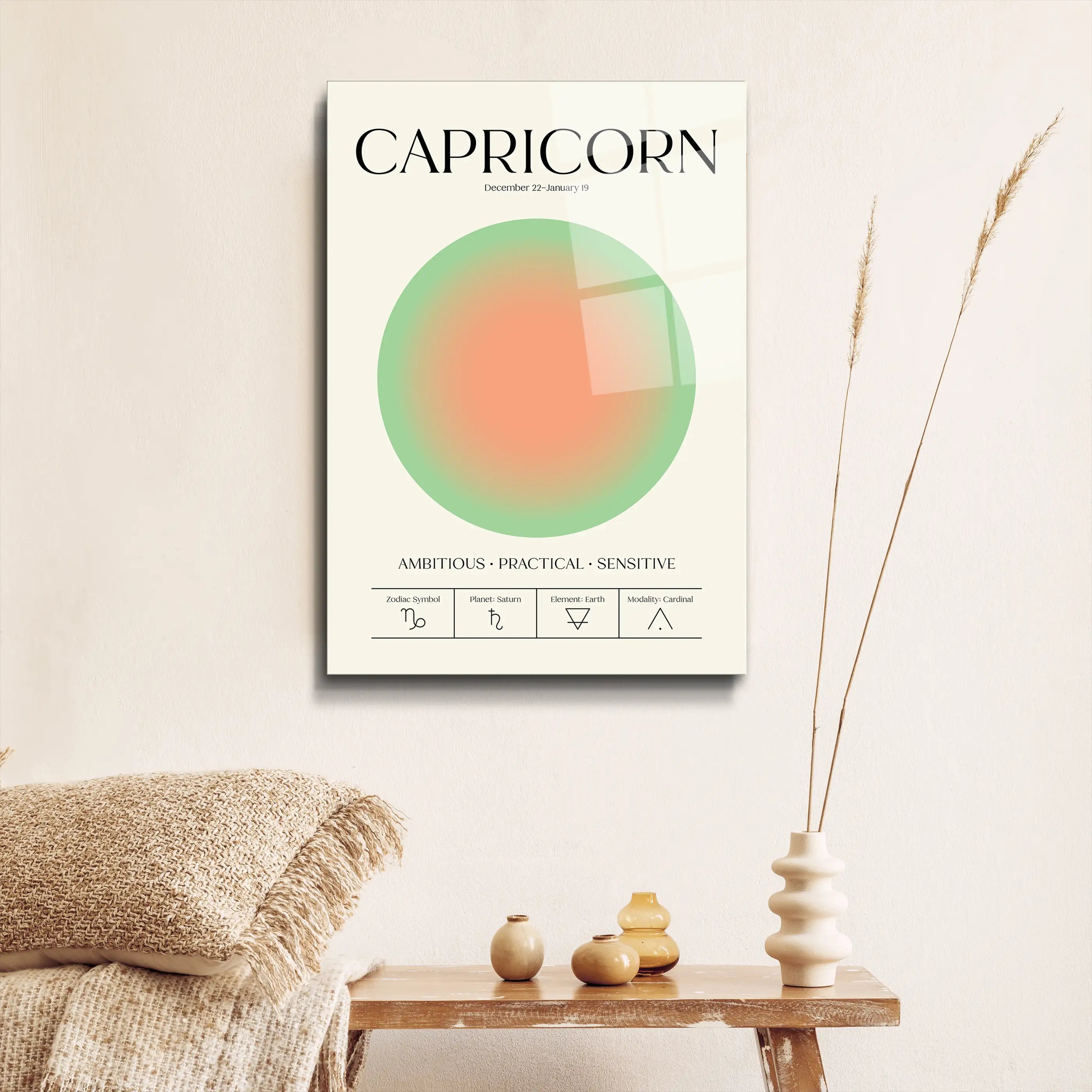 "Capricorn Aura Energy" Glass Wall Art, Retro Zodiac