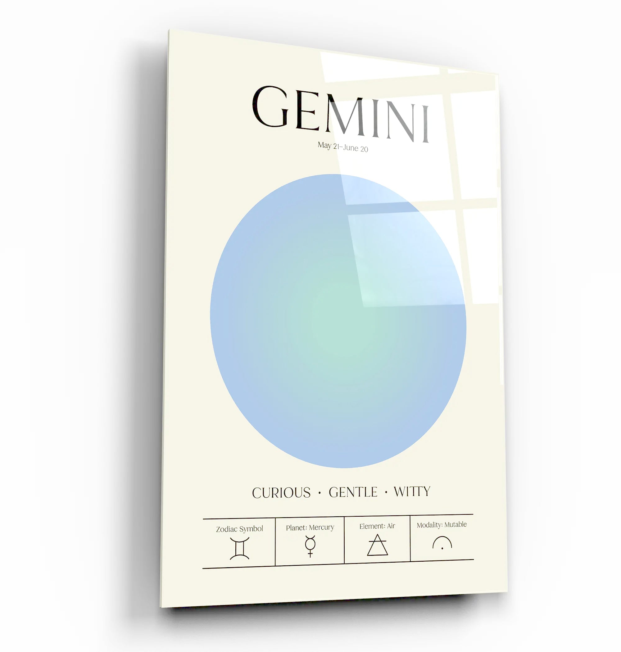 "Gemini Aura Energy" Glass Wall Art, Retro Zodiac