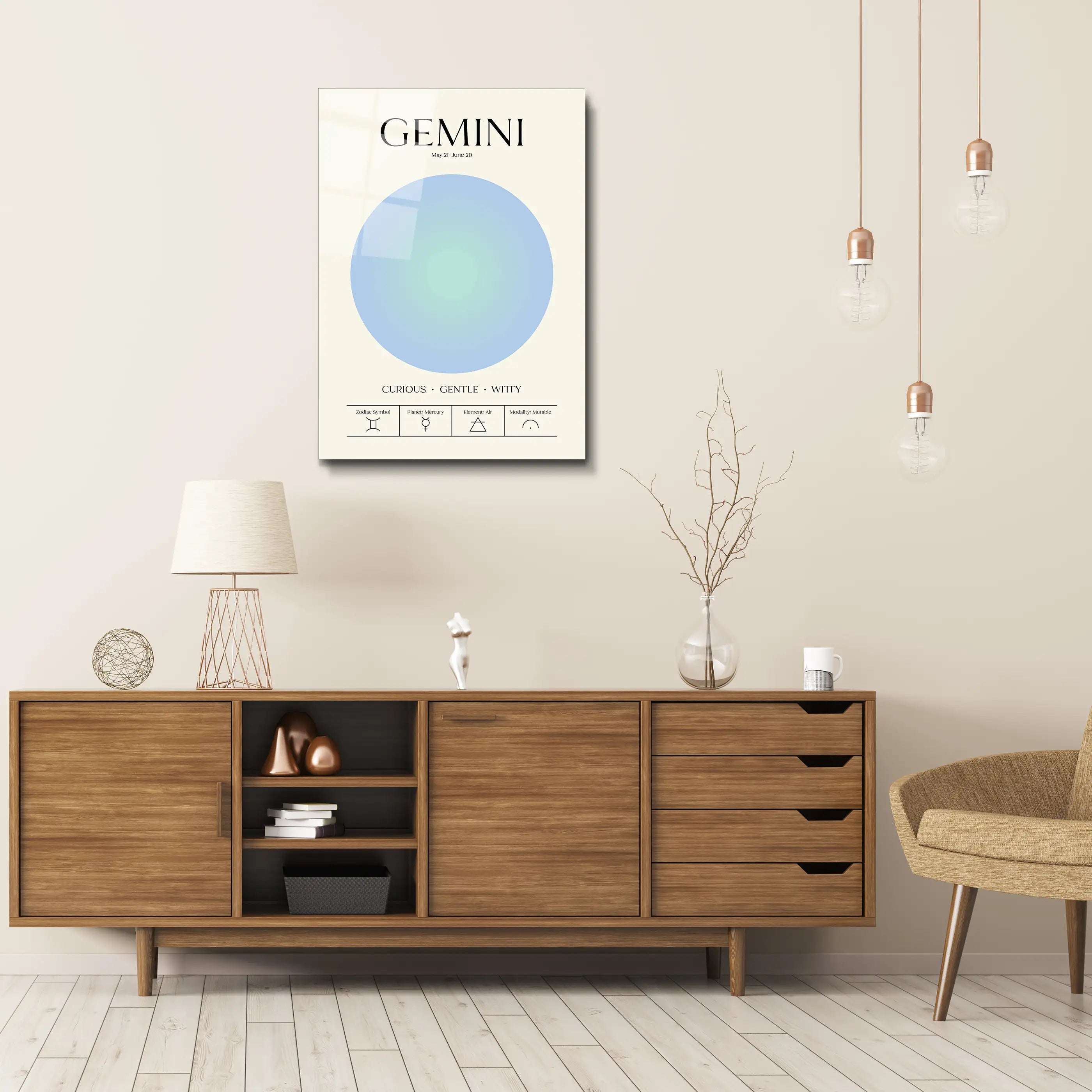 "Gemini Aura Energy" Glass Wall Art, Retro Zodiac
