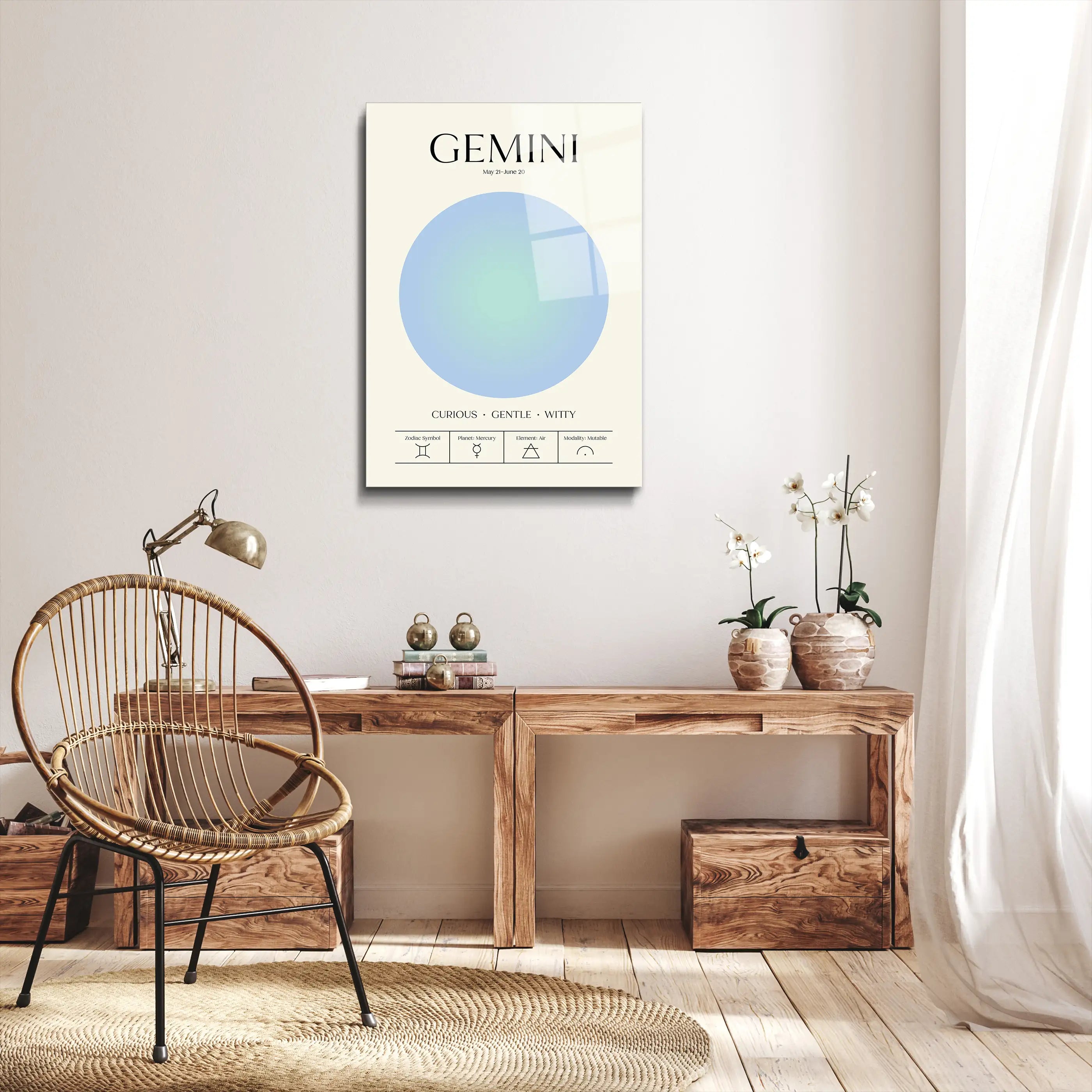 "Gemini Aura Energy" Glass Wall Art, Retro Zodiac
