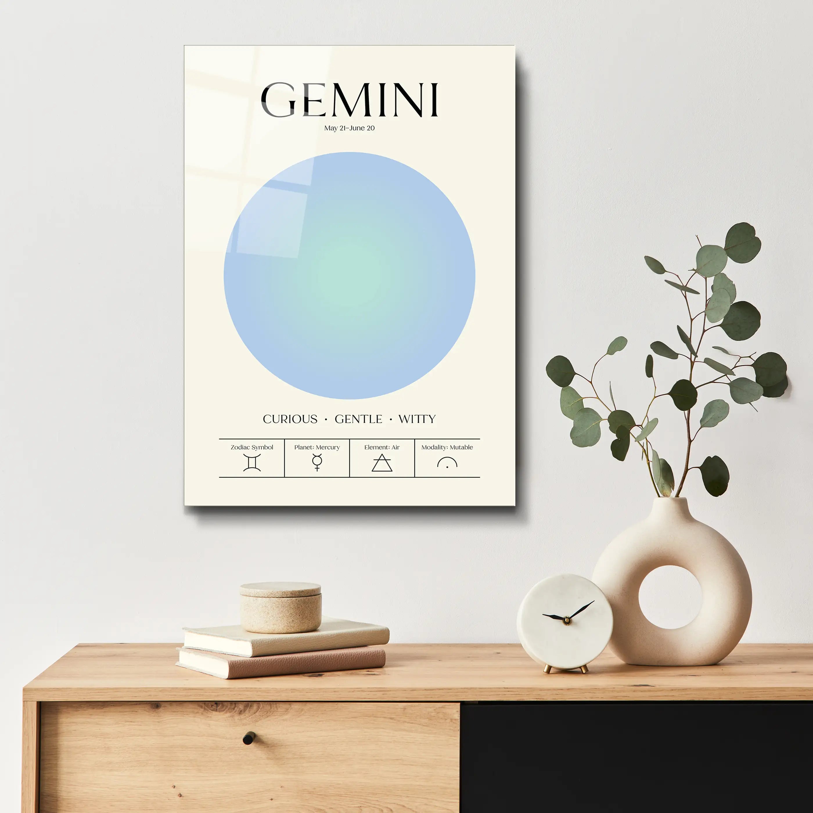 "Gemini Aura Energy" Glass Wall Art, Retro Zodiac