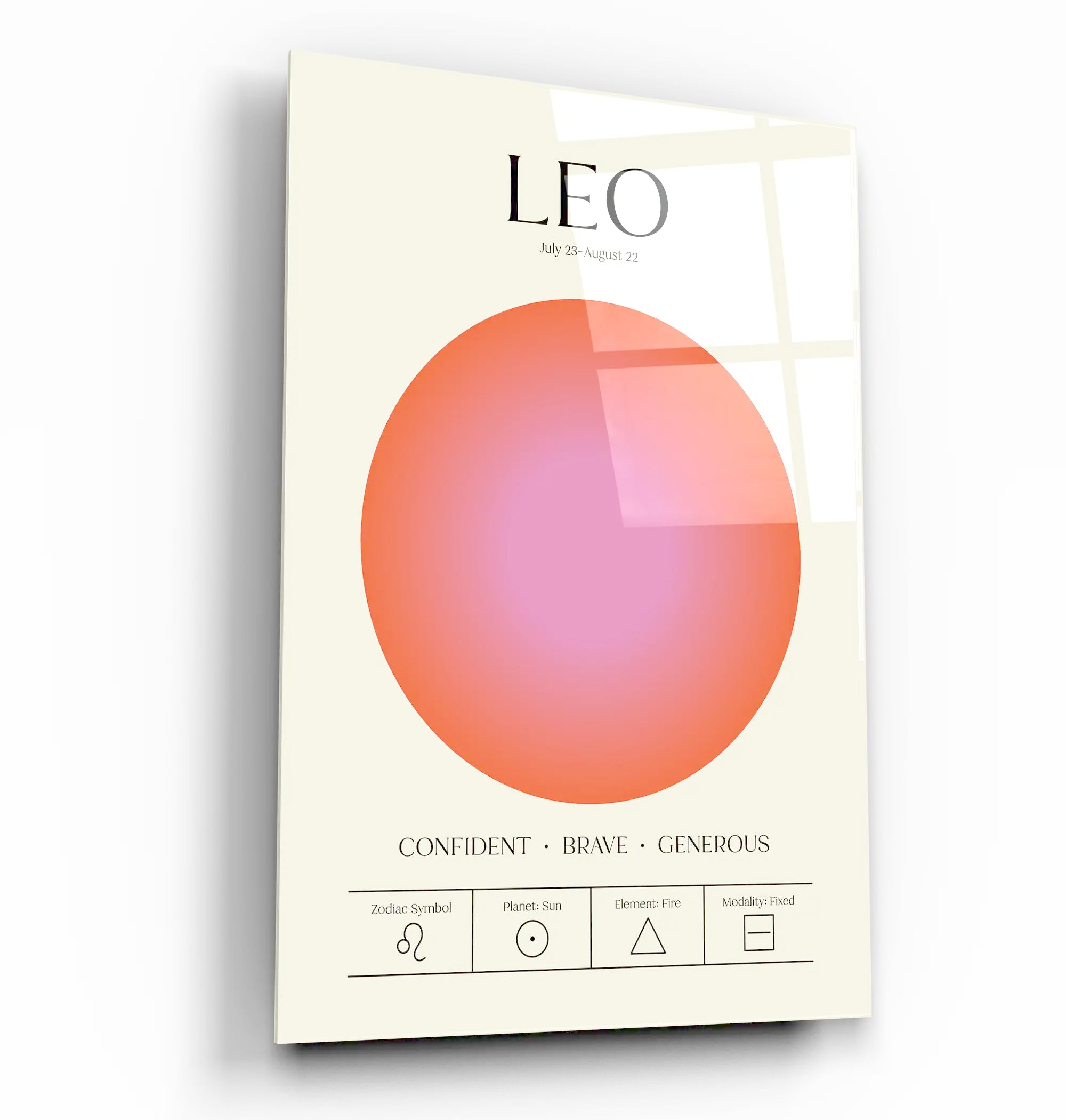 "Leo Aura Energy" Glass Wall Art, Retro Zodiac