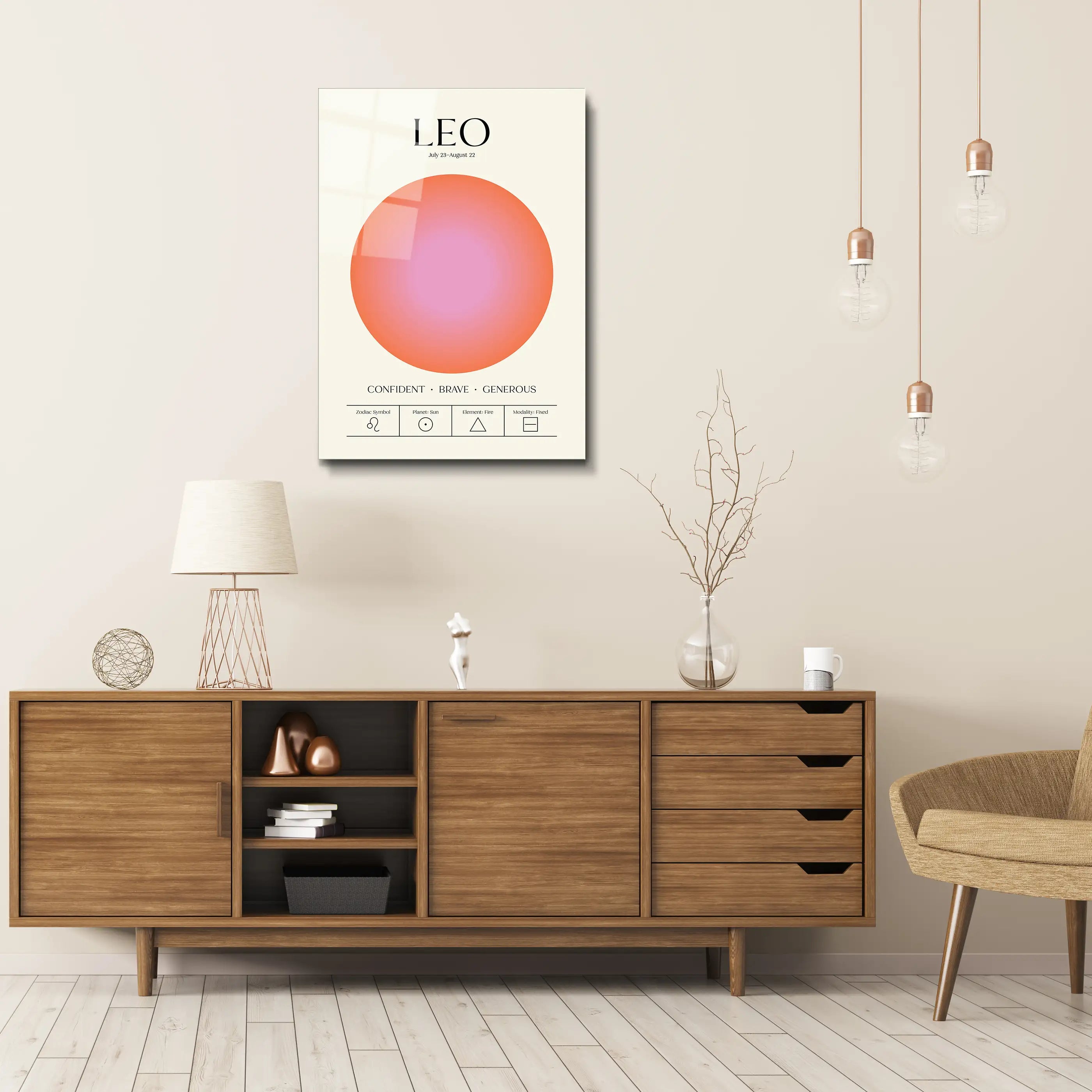 "Leo Aura Energy" Glass Wall Art, Retro Zodiac