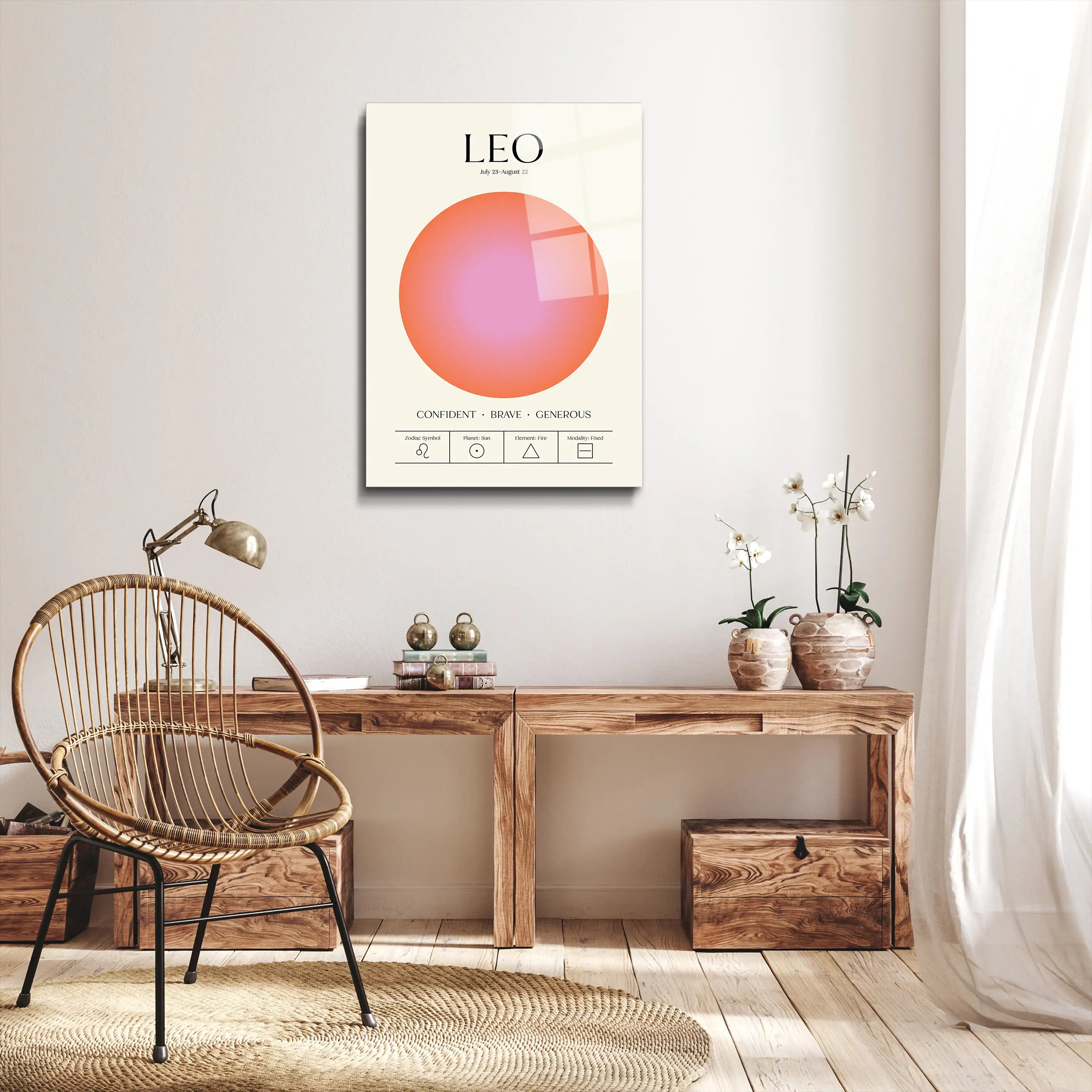 "Leo Aura Energy" Glass Wall Art, Retro Zodiac