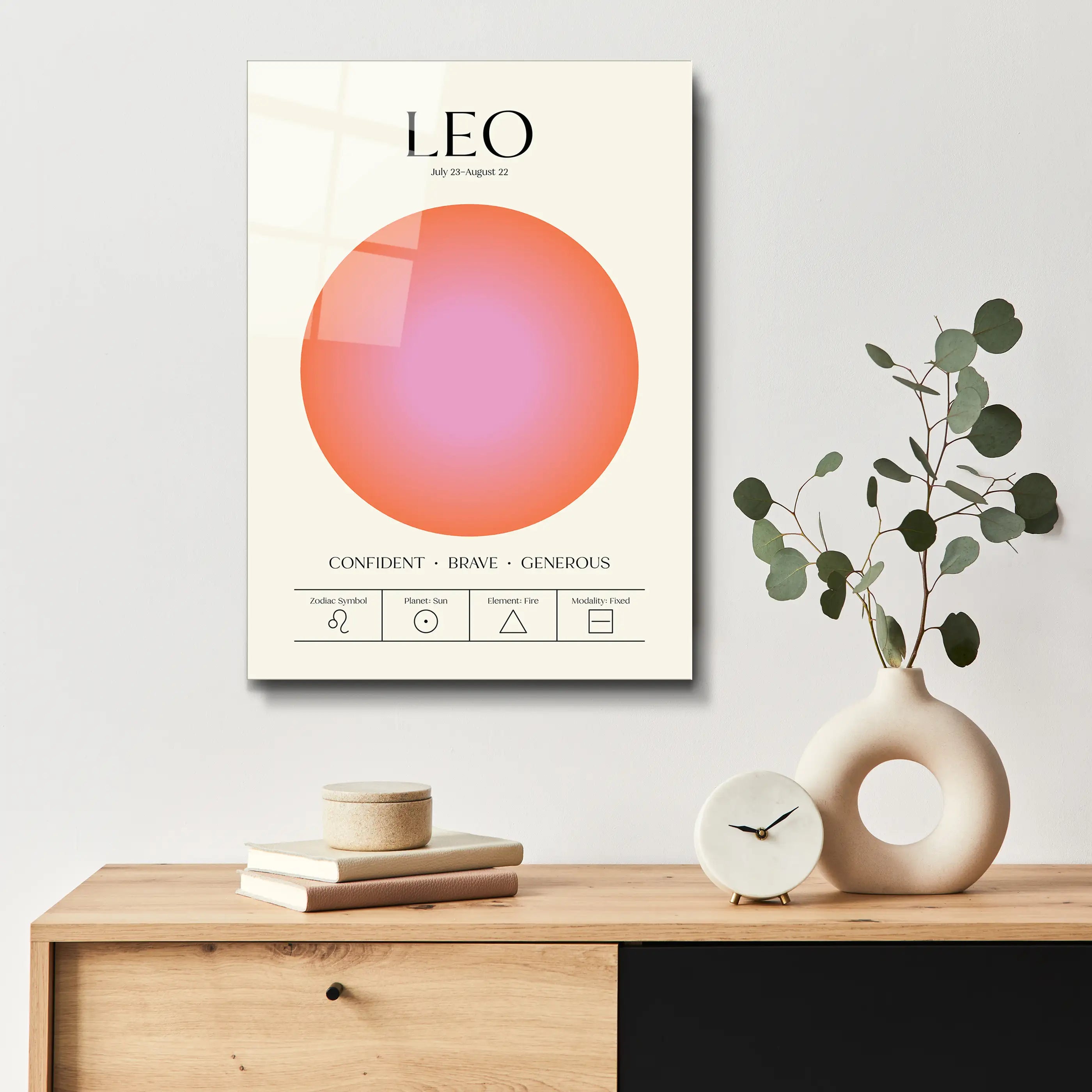 "Leo Aura Energy" Glass Wall Art, Retro Zodiac