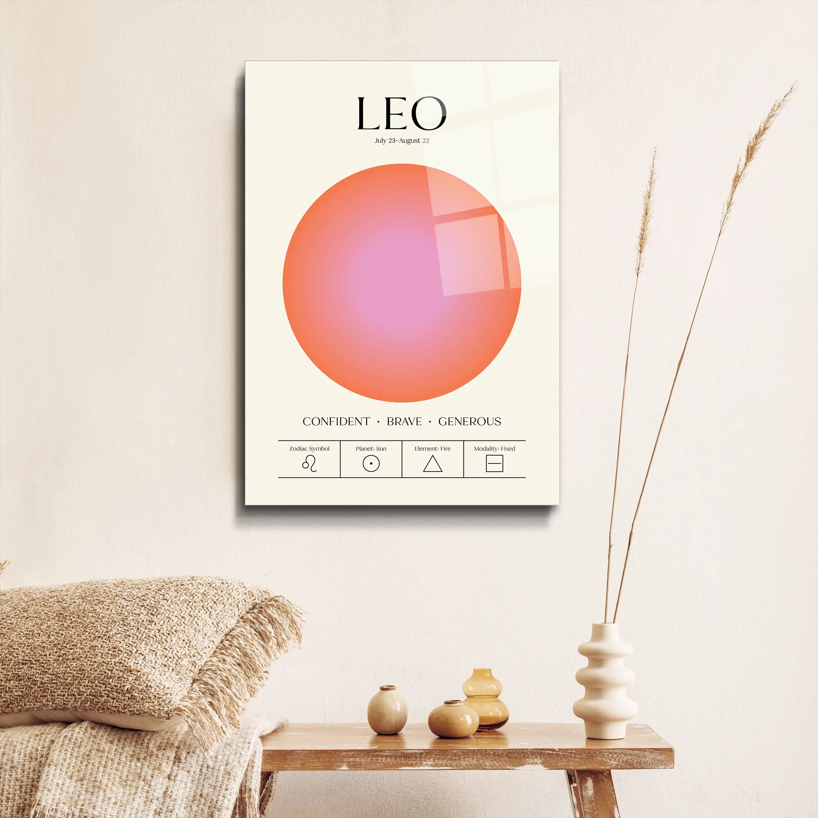 "Leo Aura Energy" Glass Wall Art, Retro Zodiac
