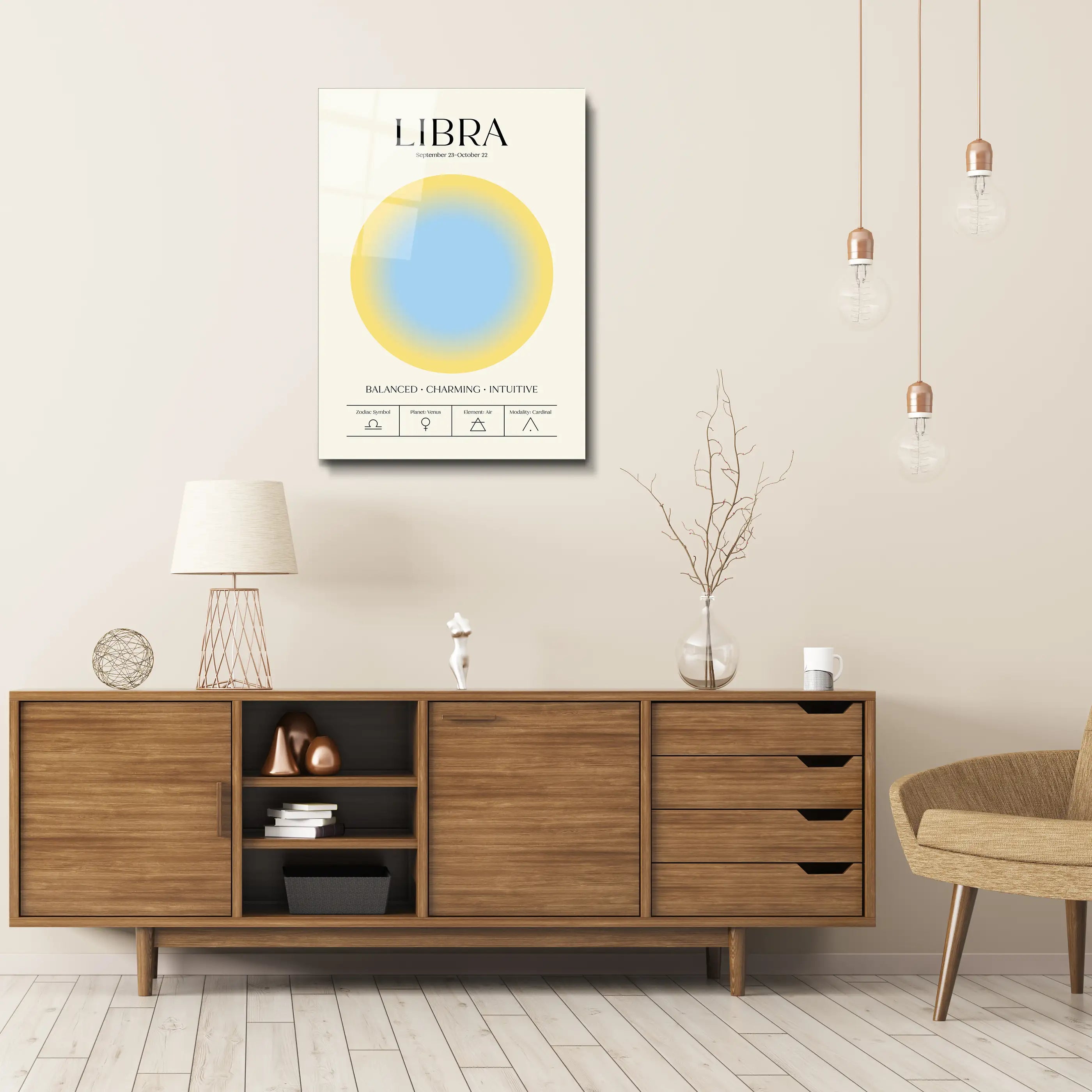 "Libra Aura Energy" Glass Wall Art, Retro Zodiac