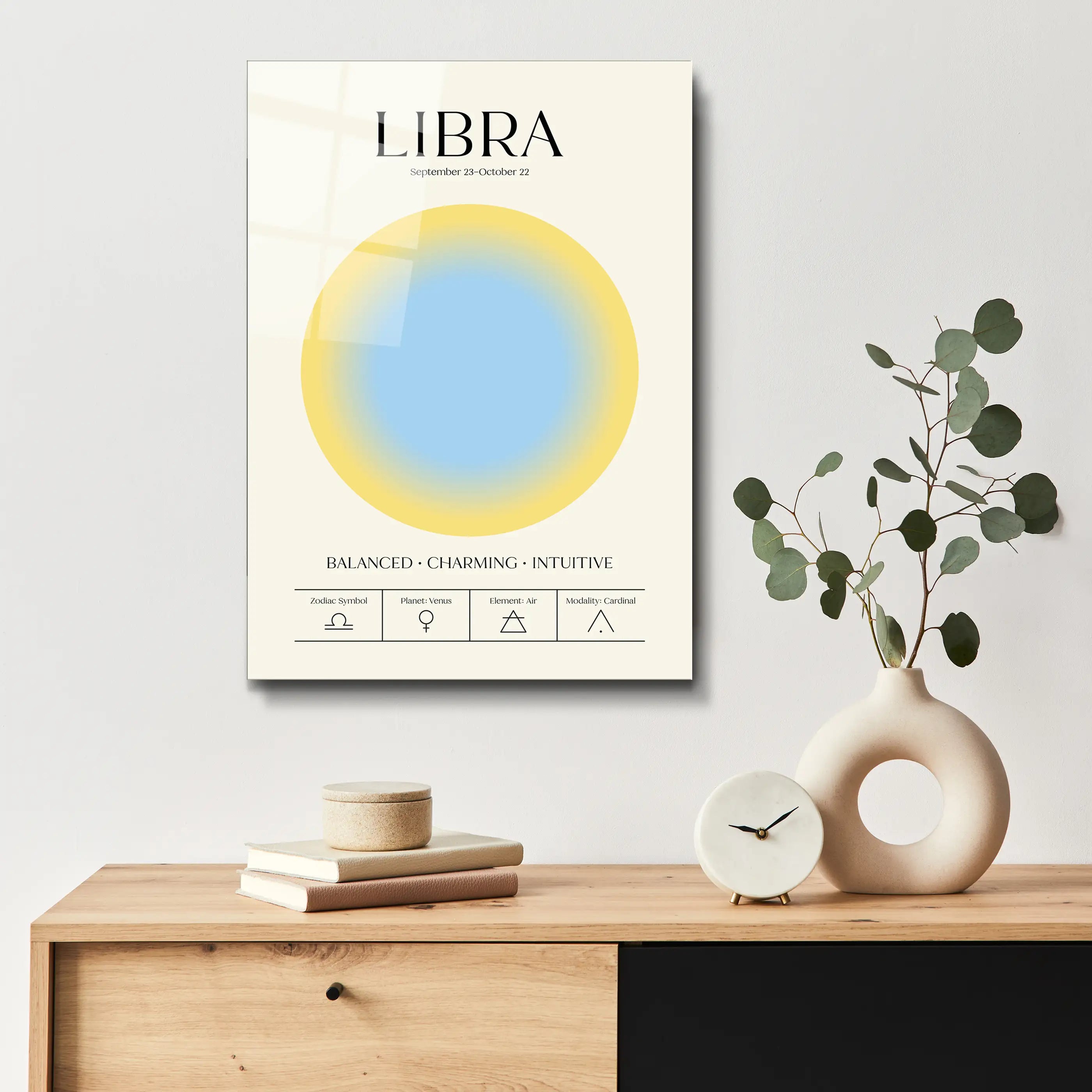 "Libra Aura Energy" Glass Wall Art, Retro Zodiac