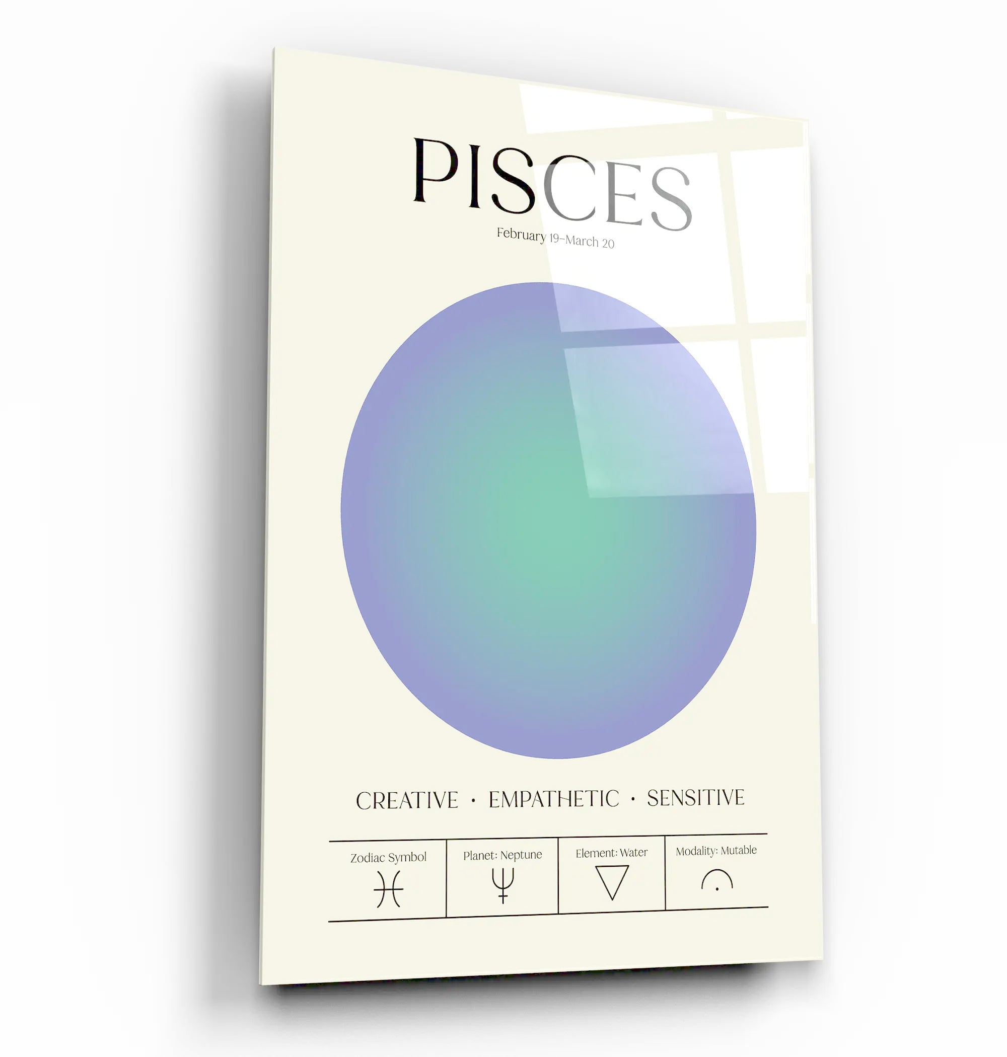 "Pisces Aura Energy" Glass Wall Art, Retro Zodiac