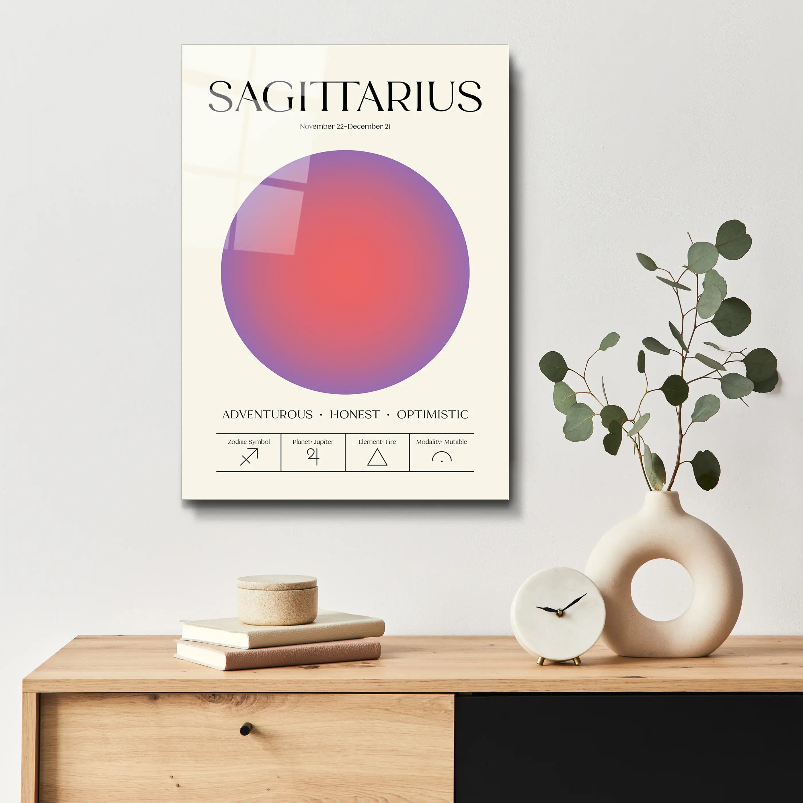 "Sagittarius Aura Energy" Glass Wall Art, Retro Zodiac