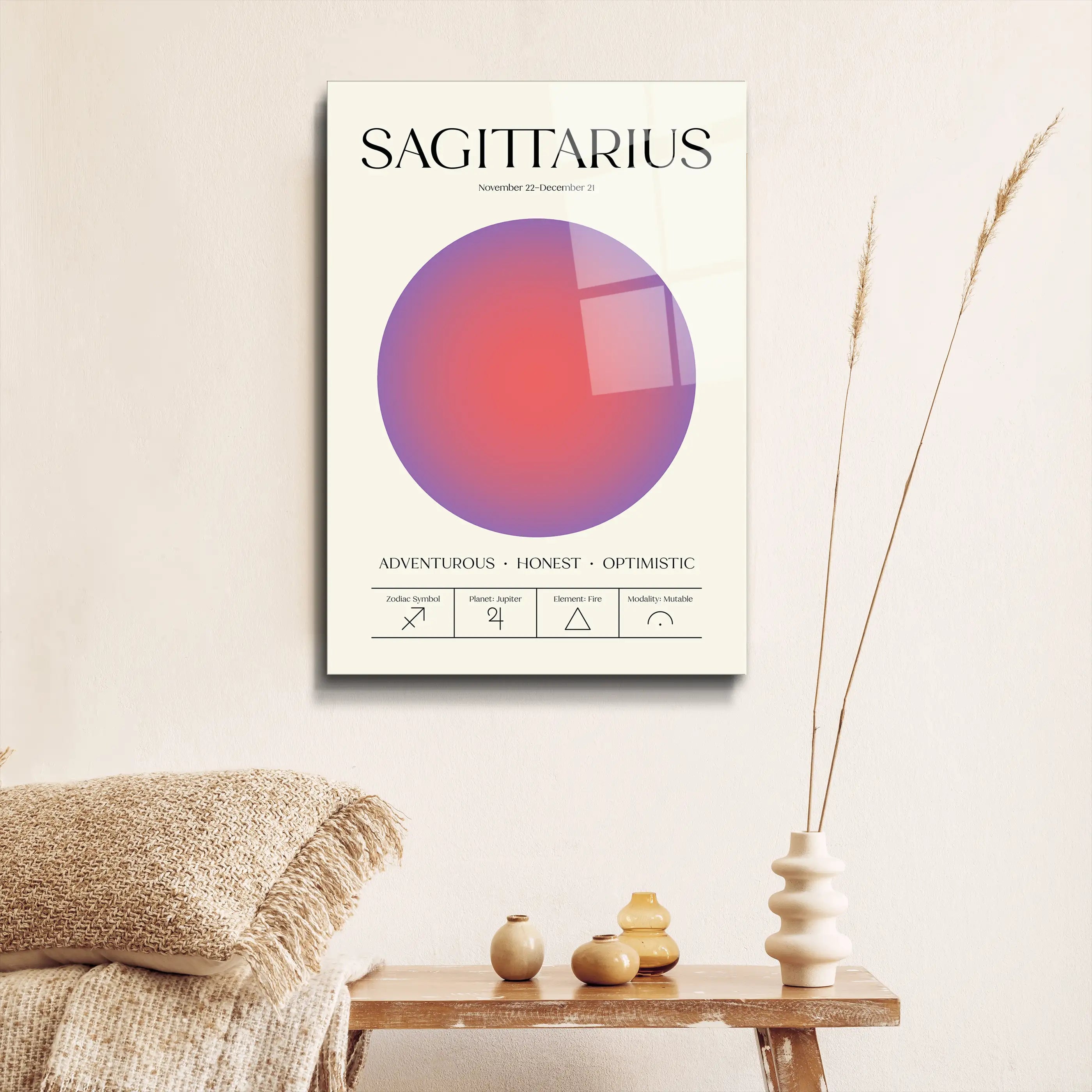 "Sagittarius Aura Energy" Glass Wall Art, Retro Zodiac