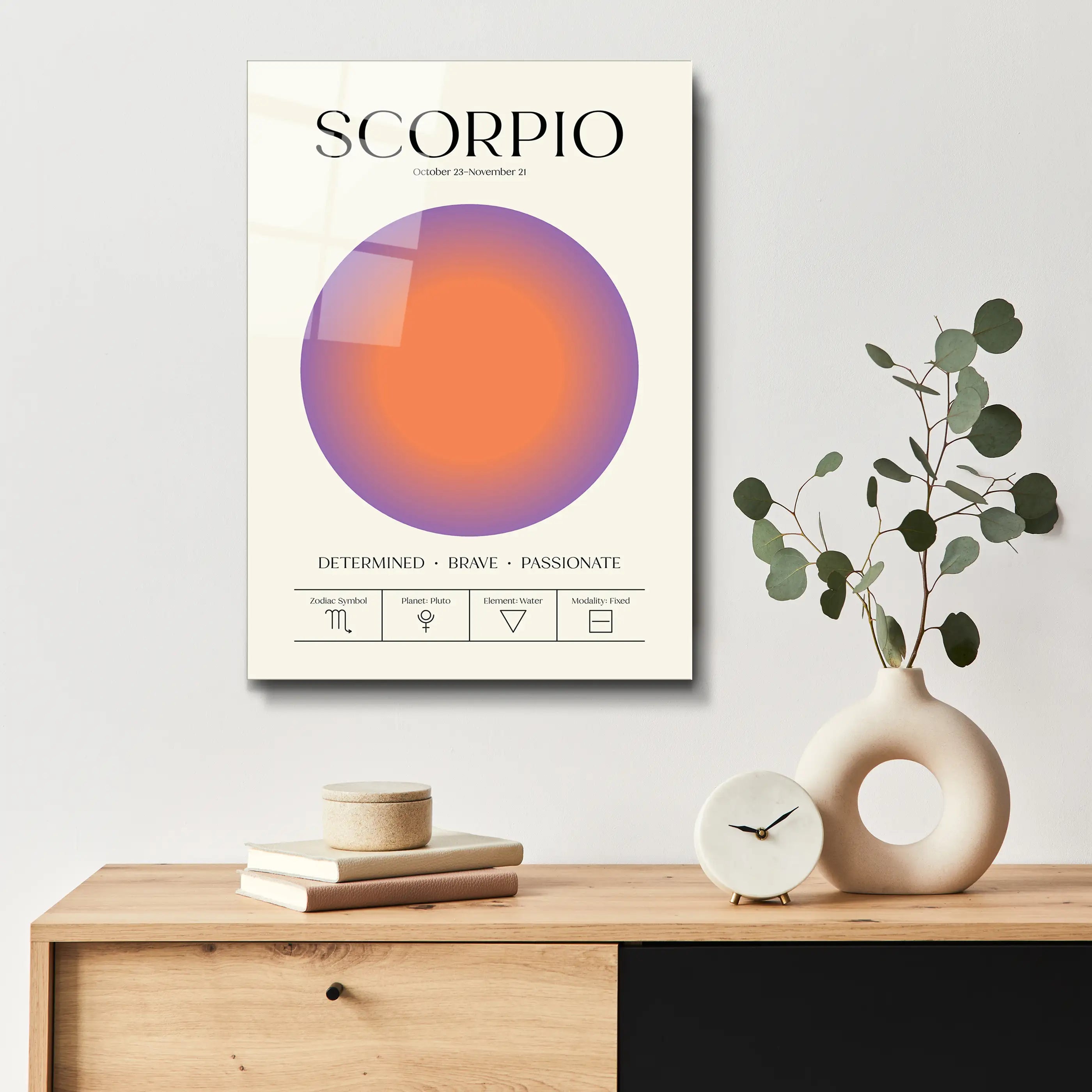 "Scorpio Aura Energy" Glass Wall Art, Retro Zodiac