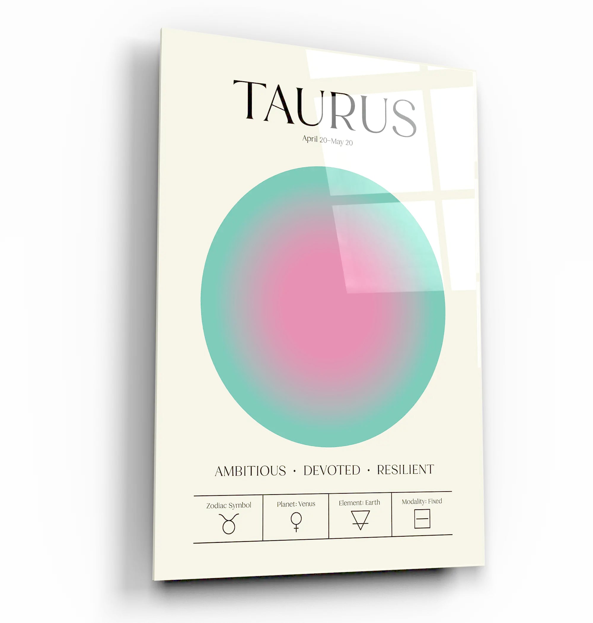 "Taurus Aura Energy" Glass Wall Art, Retro Zodiac