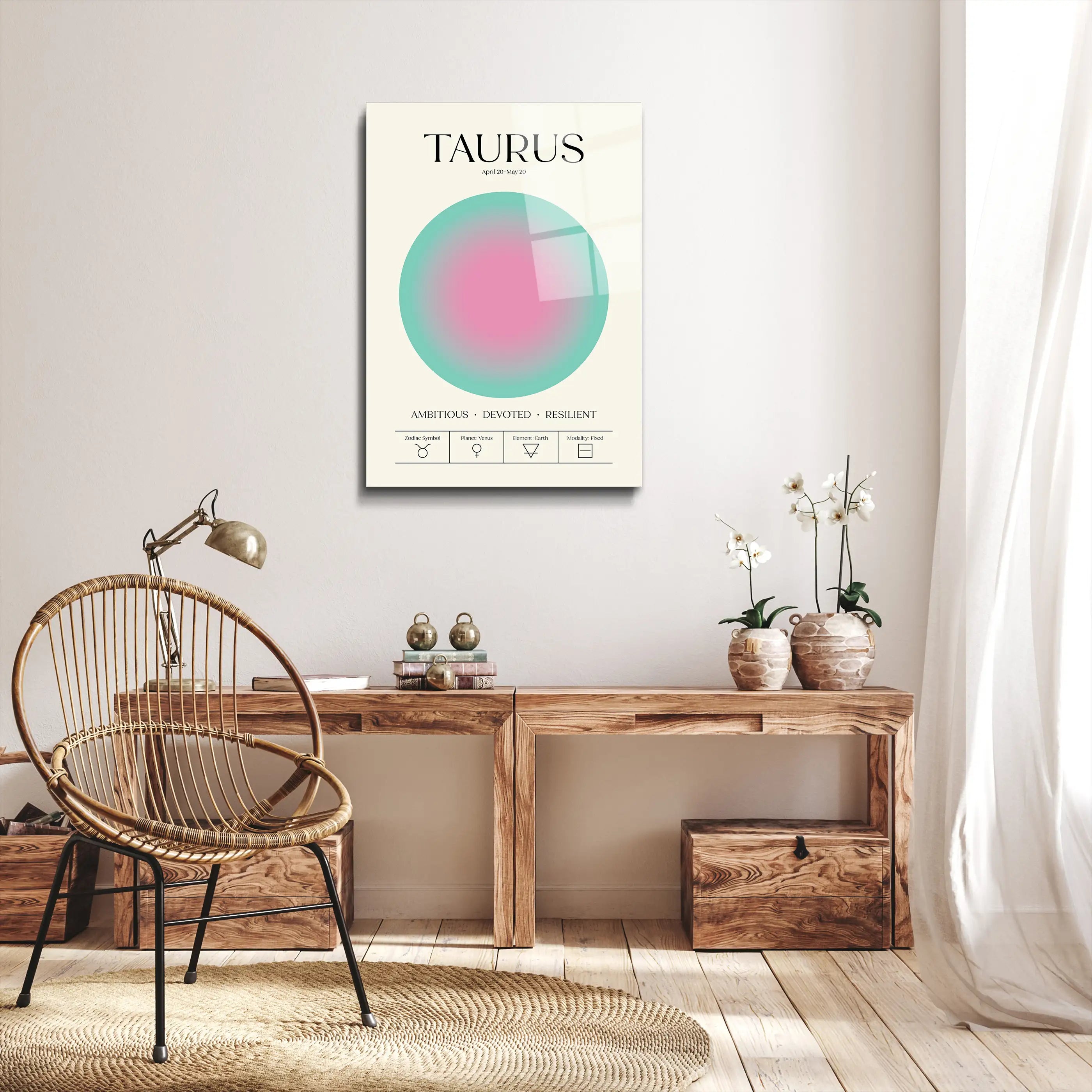 "Taurus Aura Energy" Glass Wall Art, Retro Zodiac