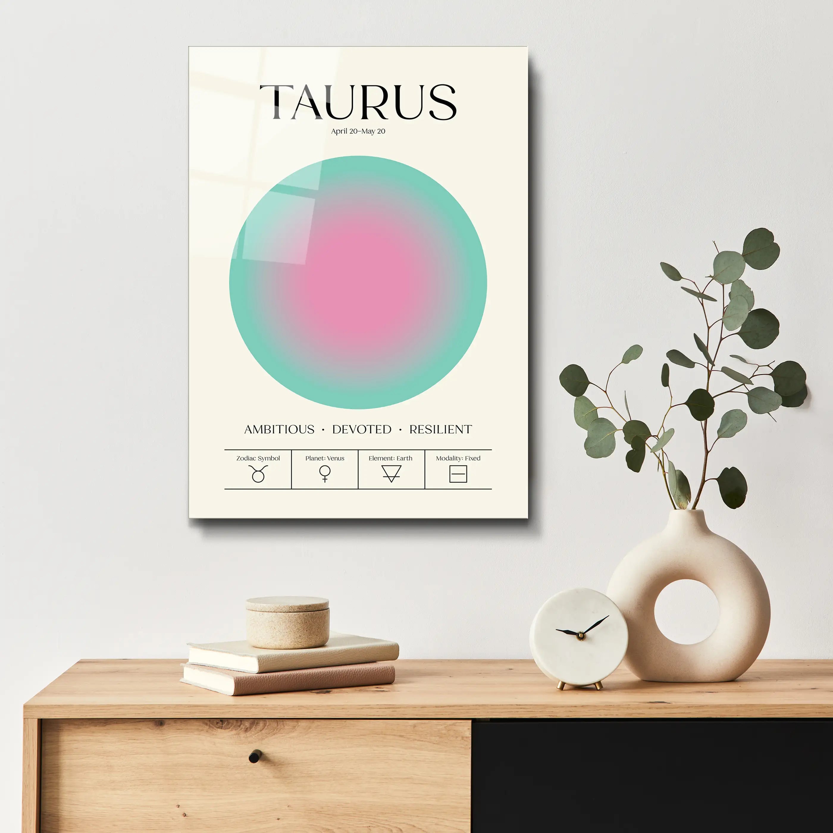 "Taurus Aura Energy" Glass Wall Art, Retro Zodiac