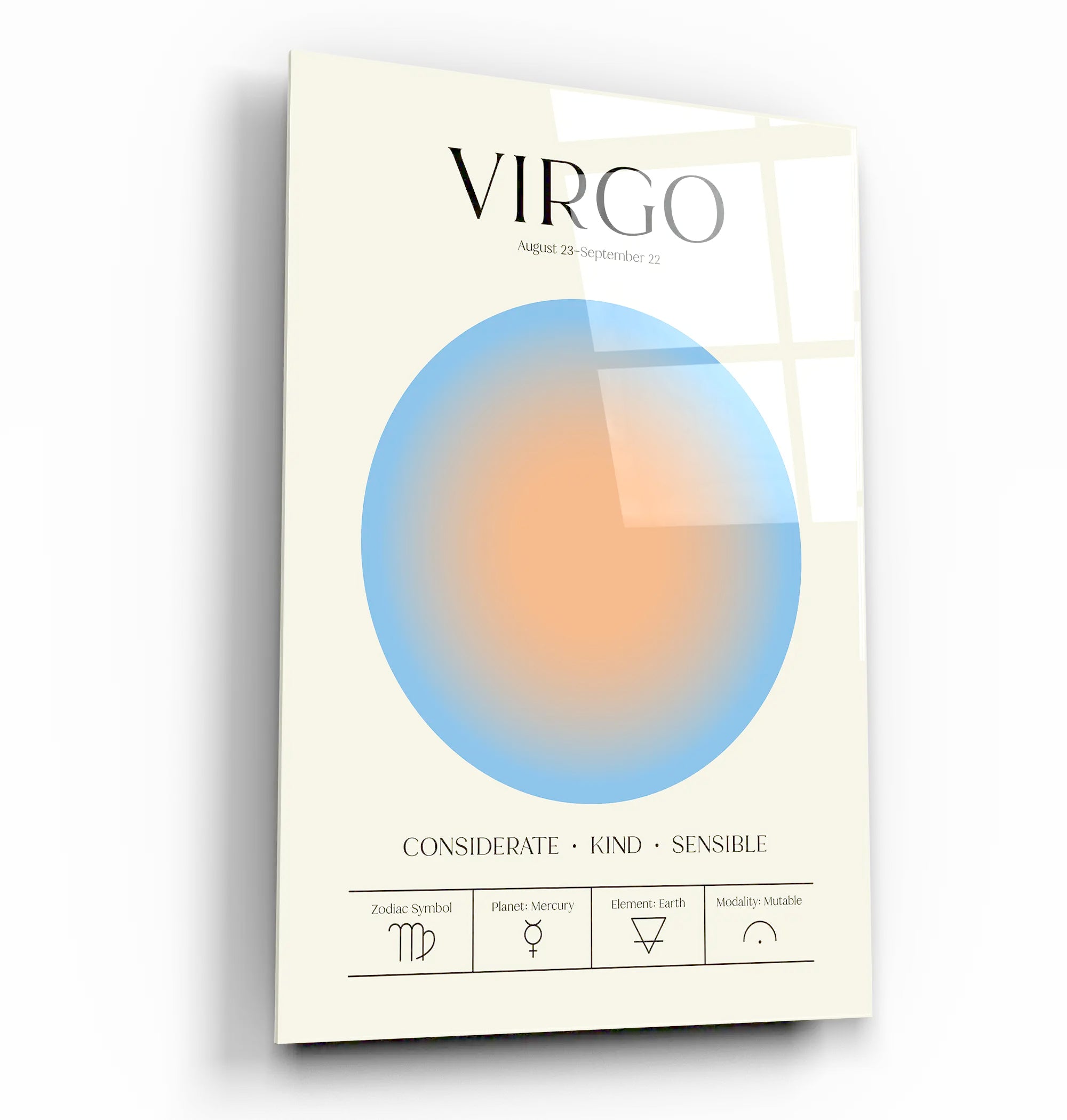 "Virgo Aura Energy" Glass Wall Art, Retro Zodiac