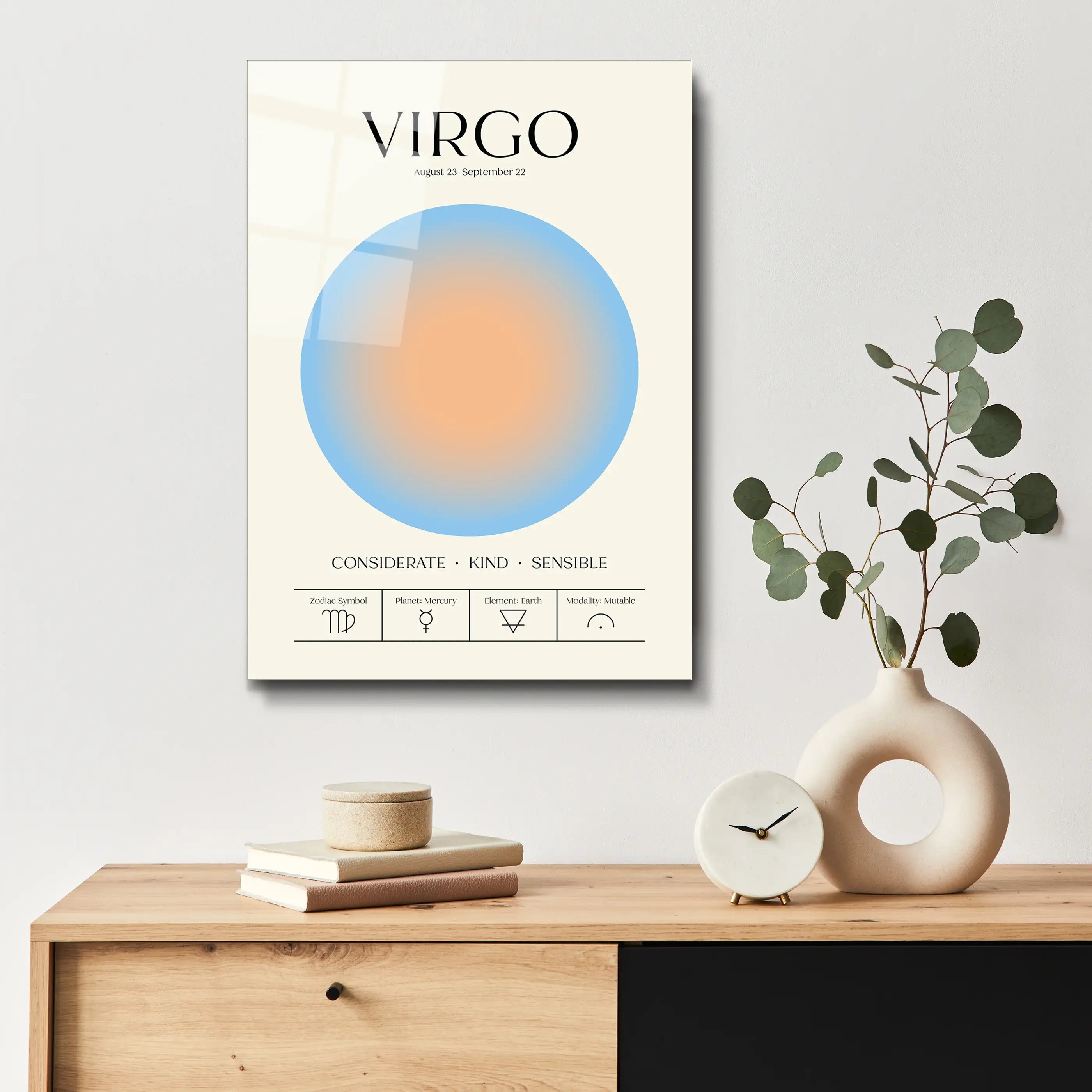 "Virgo Aura Energy" Glass Wall Art, Retro Zodiac
