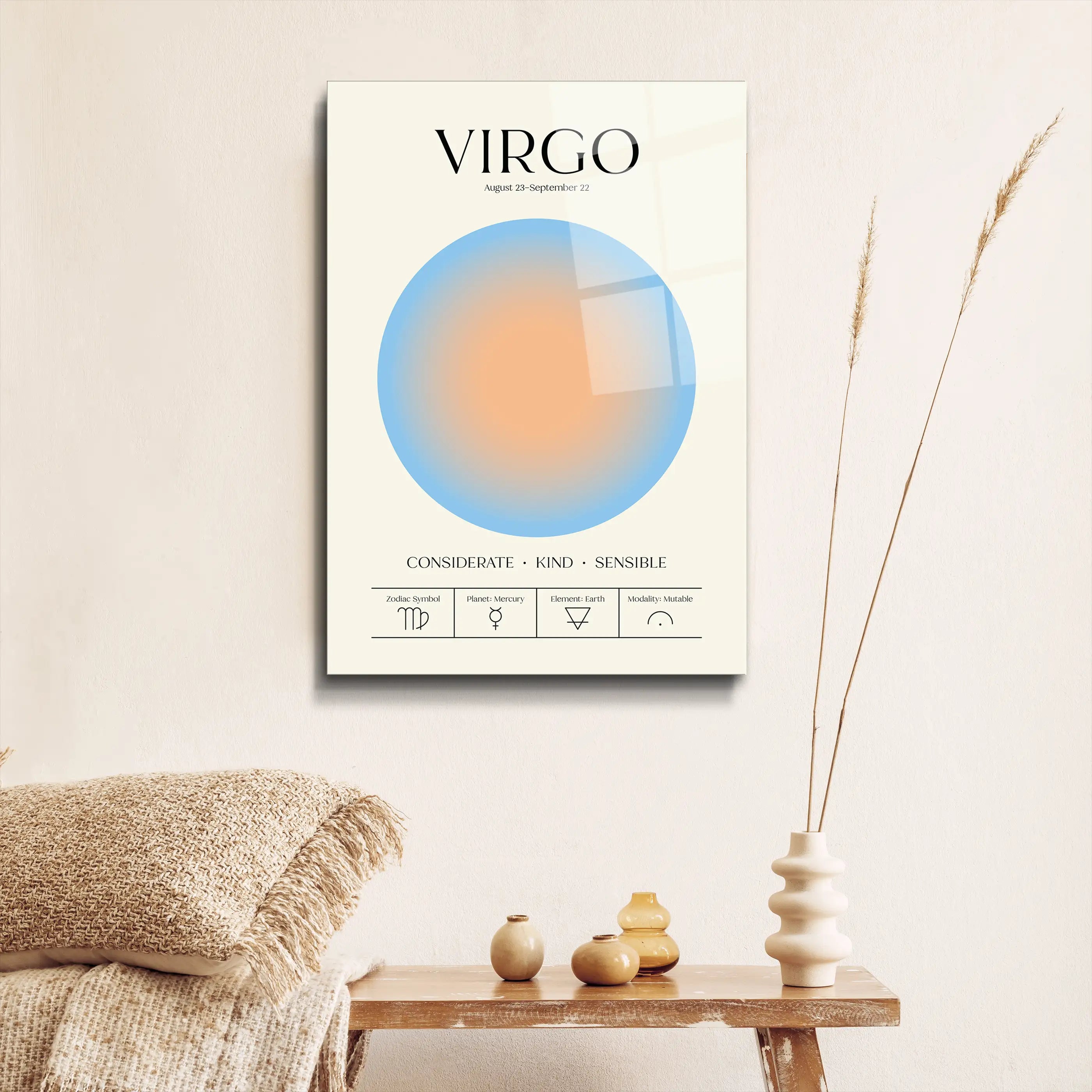 "Virgo Aura Energy" Glass Wall Art, Retro Zodiac