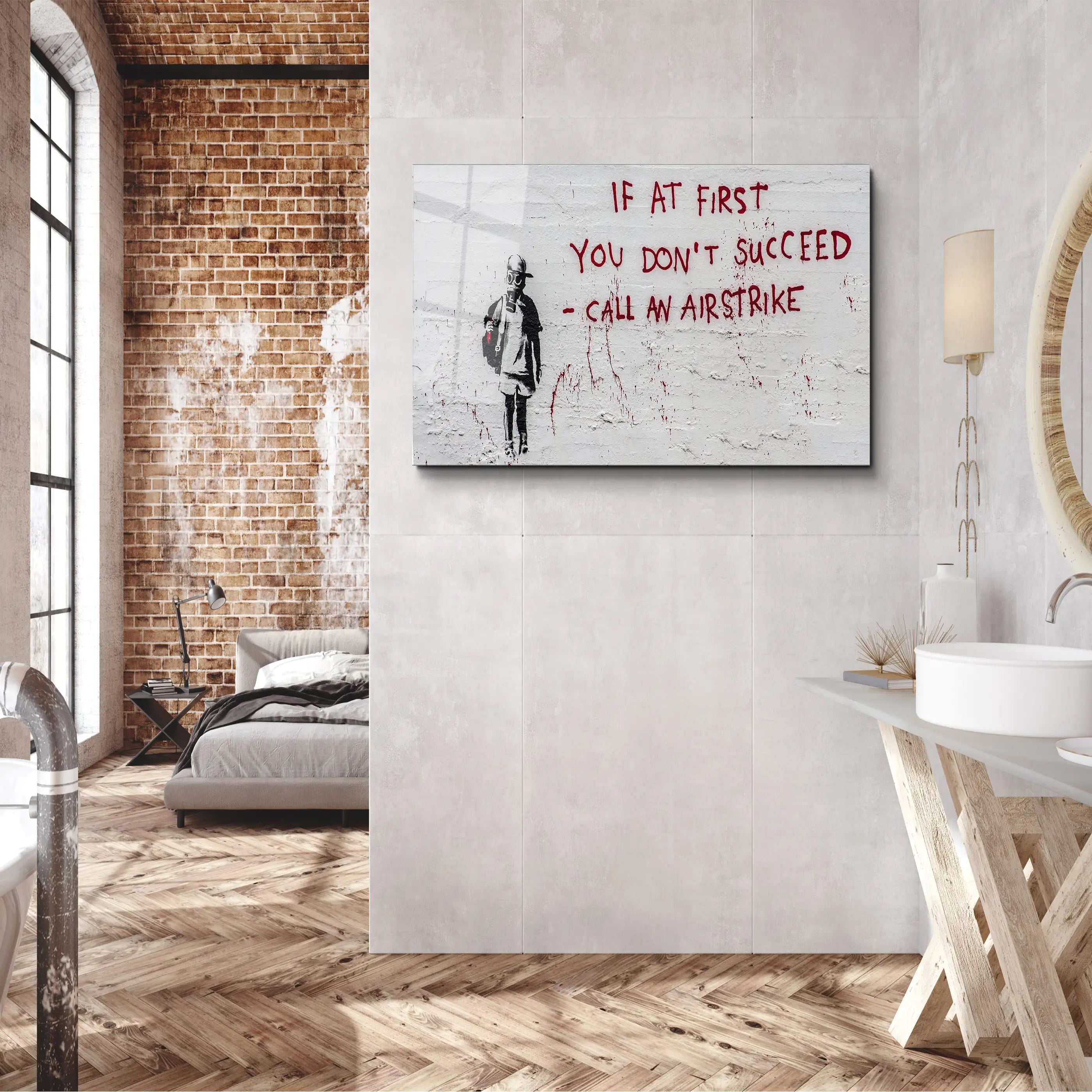Banksy Call an Airstrike Glass Printing Wall Art