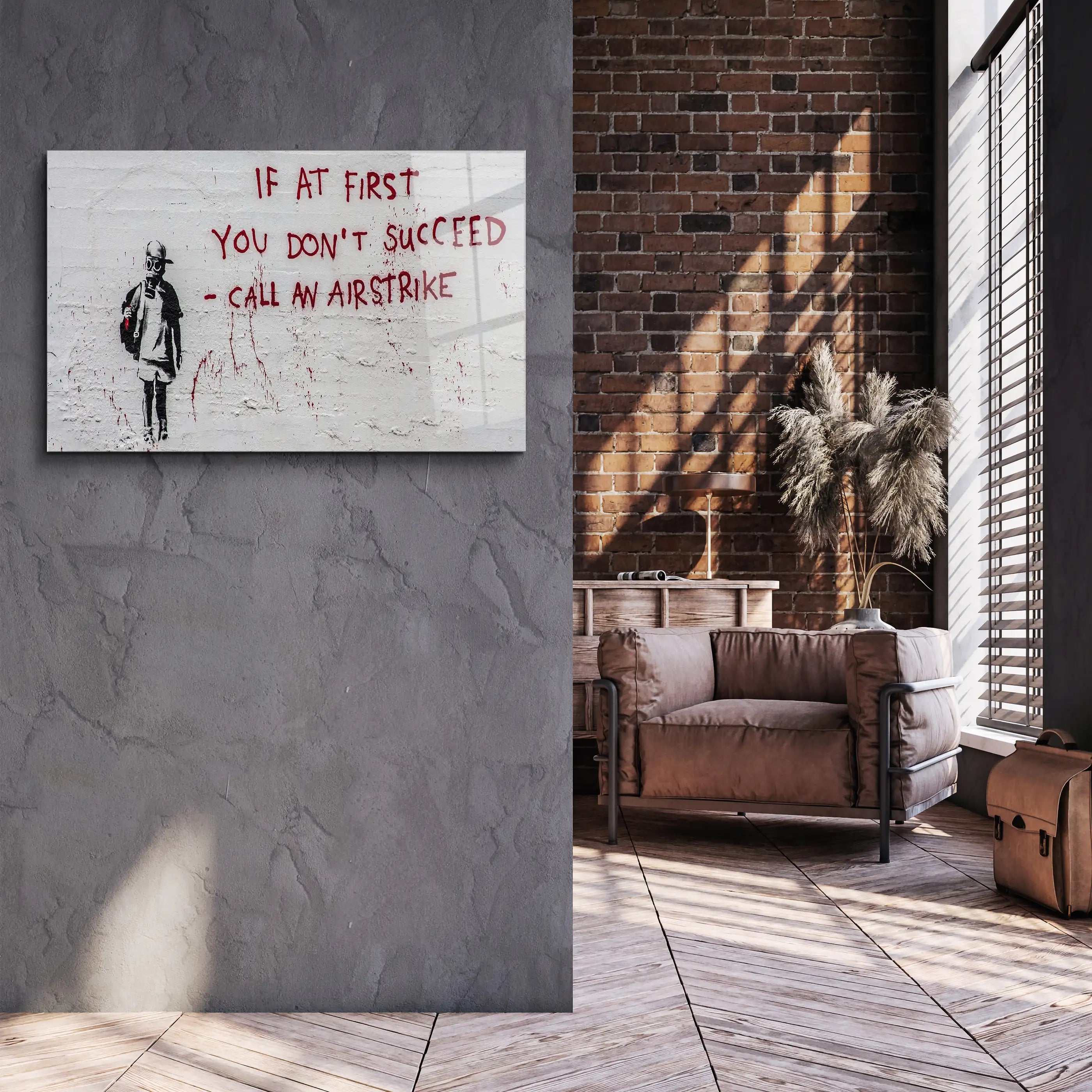 Banksy Call an Airstrike Glass Printing Wall Art