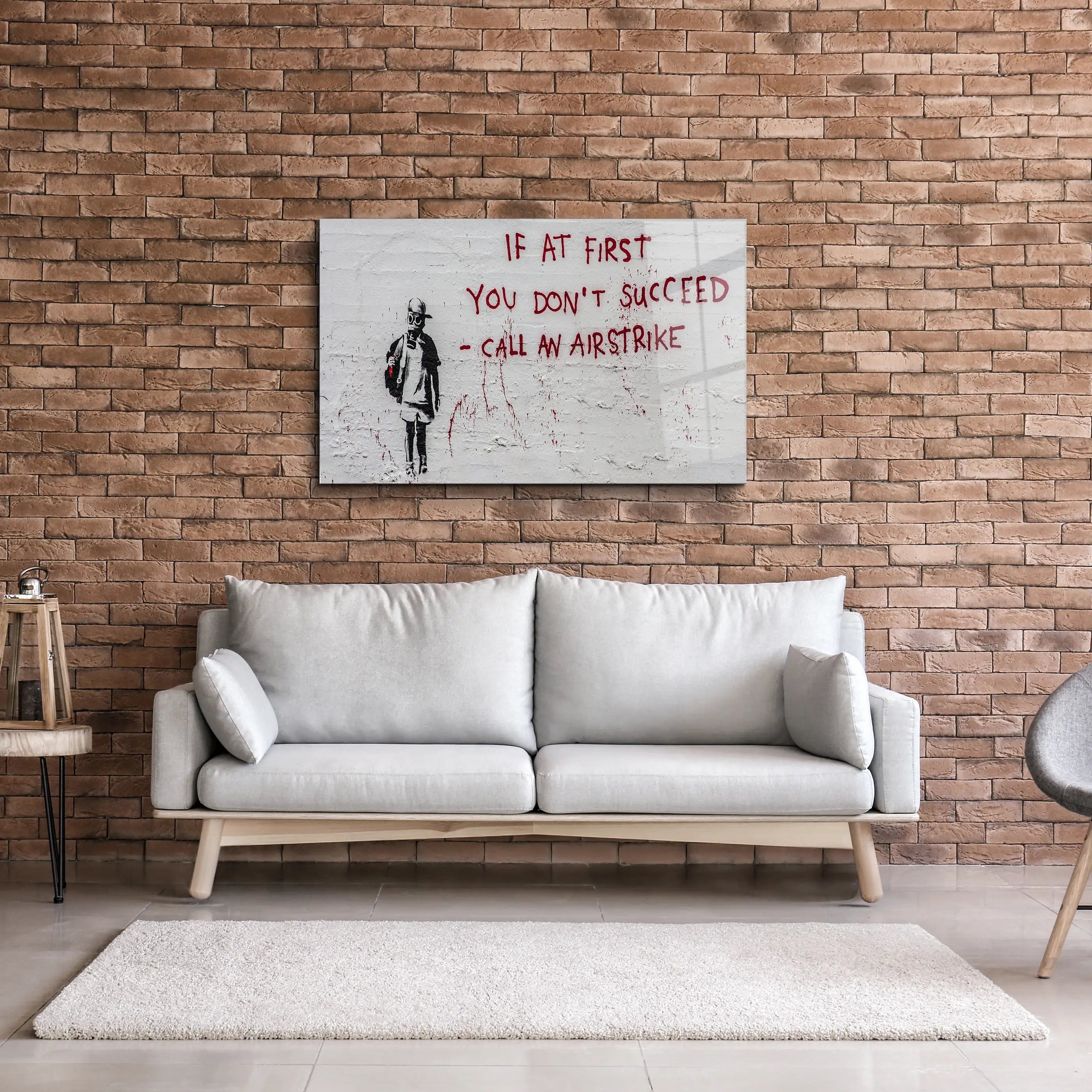 Banksy Call an Airstrike Glass Printing Wall Art