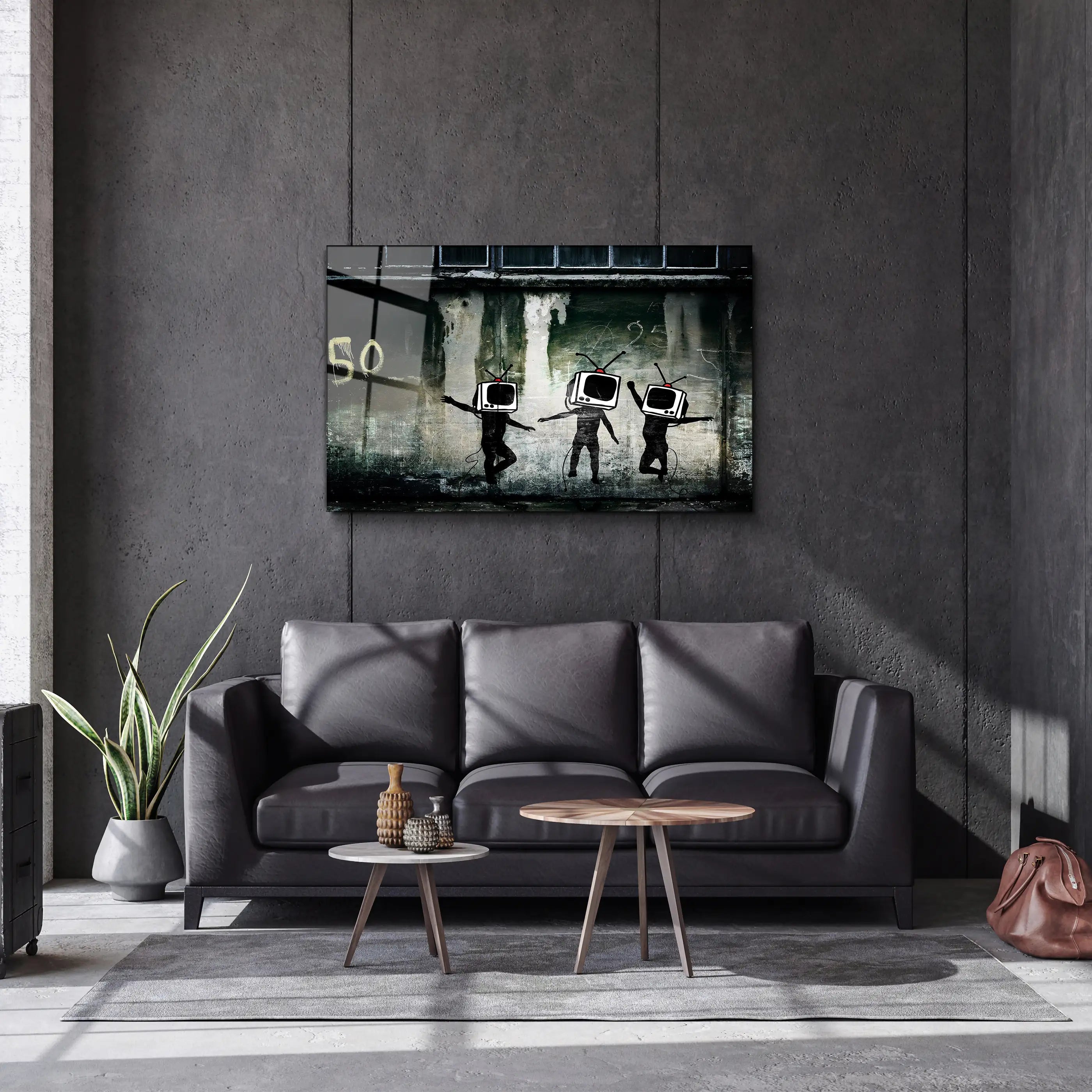 Banksy Dancing TV Glass Printing Wall Art