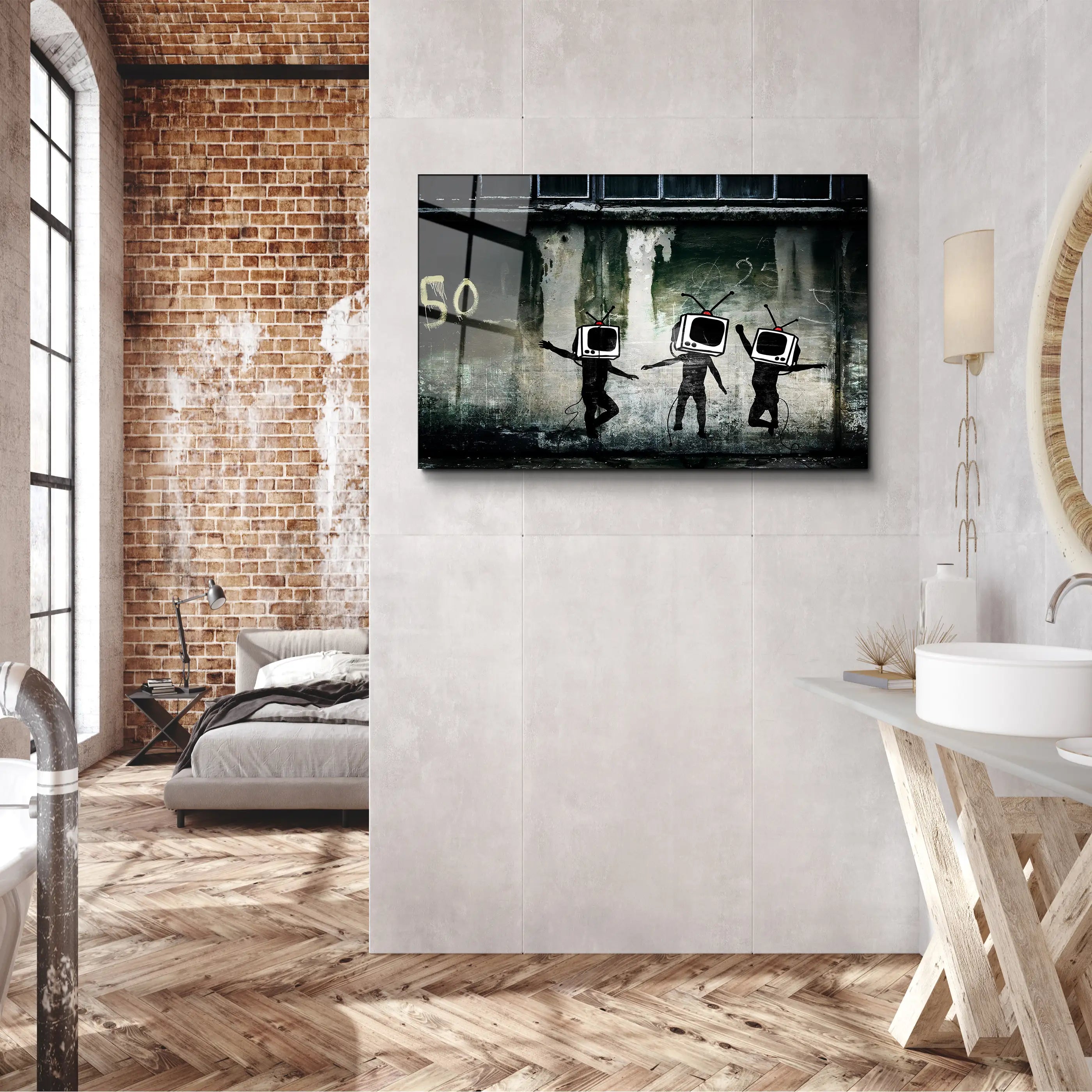 Banksy Dancing TV Glass Printing Wall Art