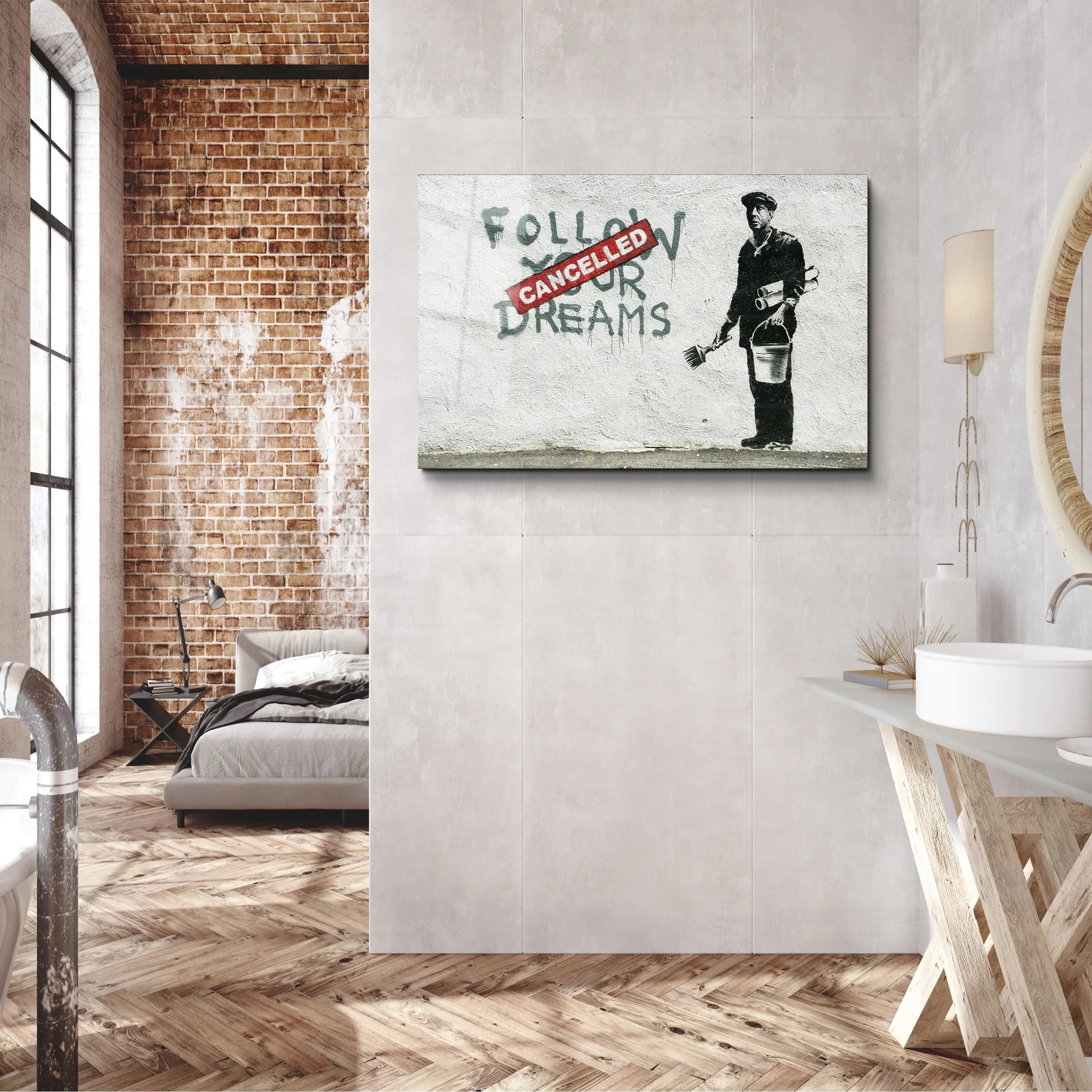 Banksy Follow Your Dreams Cancelled Glass Printing Wall Art