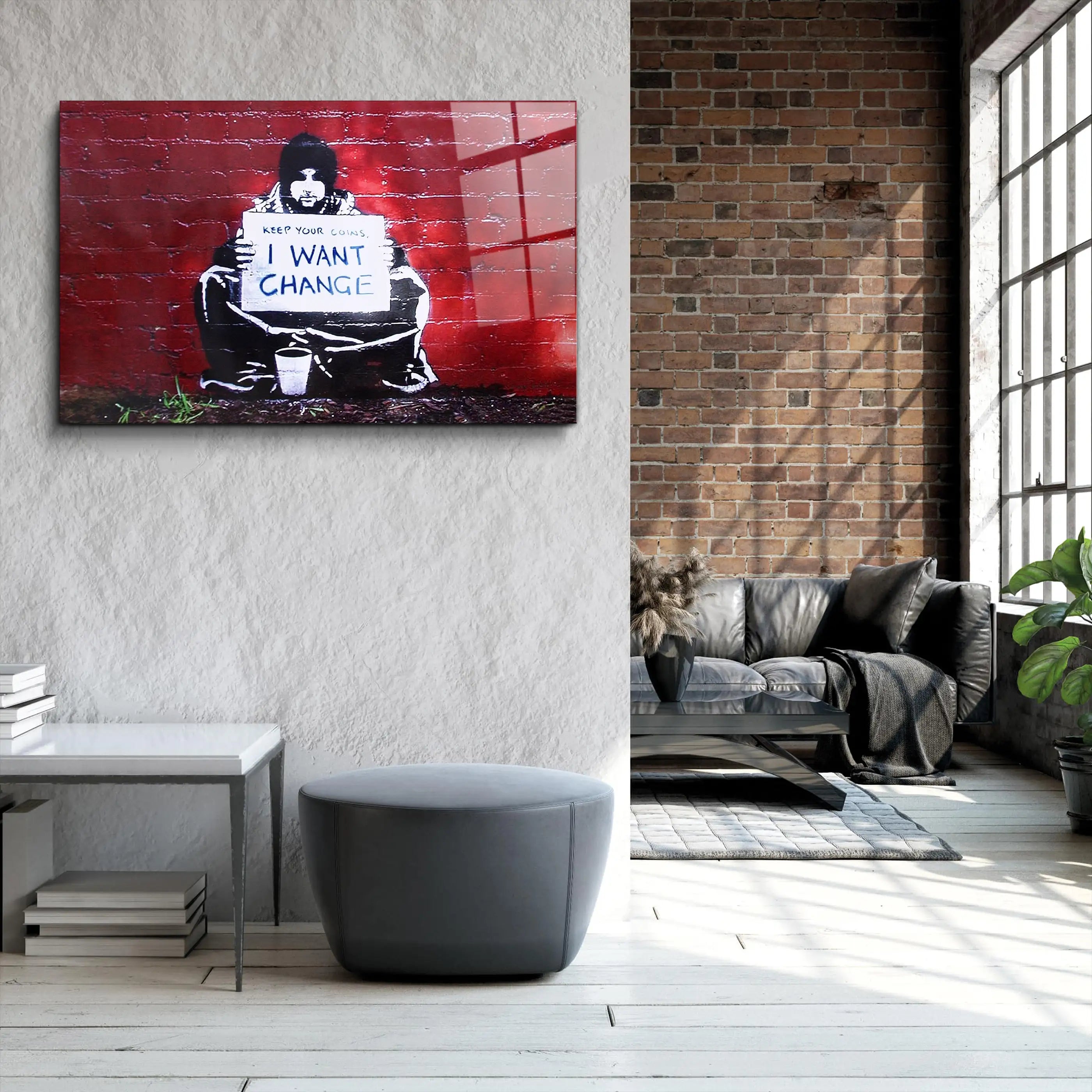 Banksy I want change Glass Printing Wall Art
