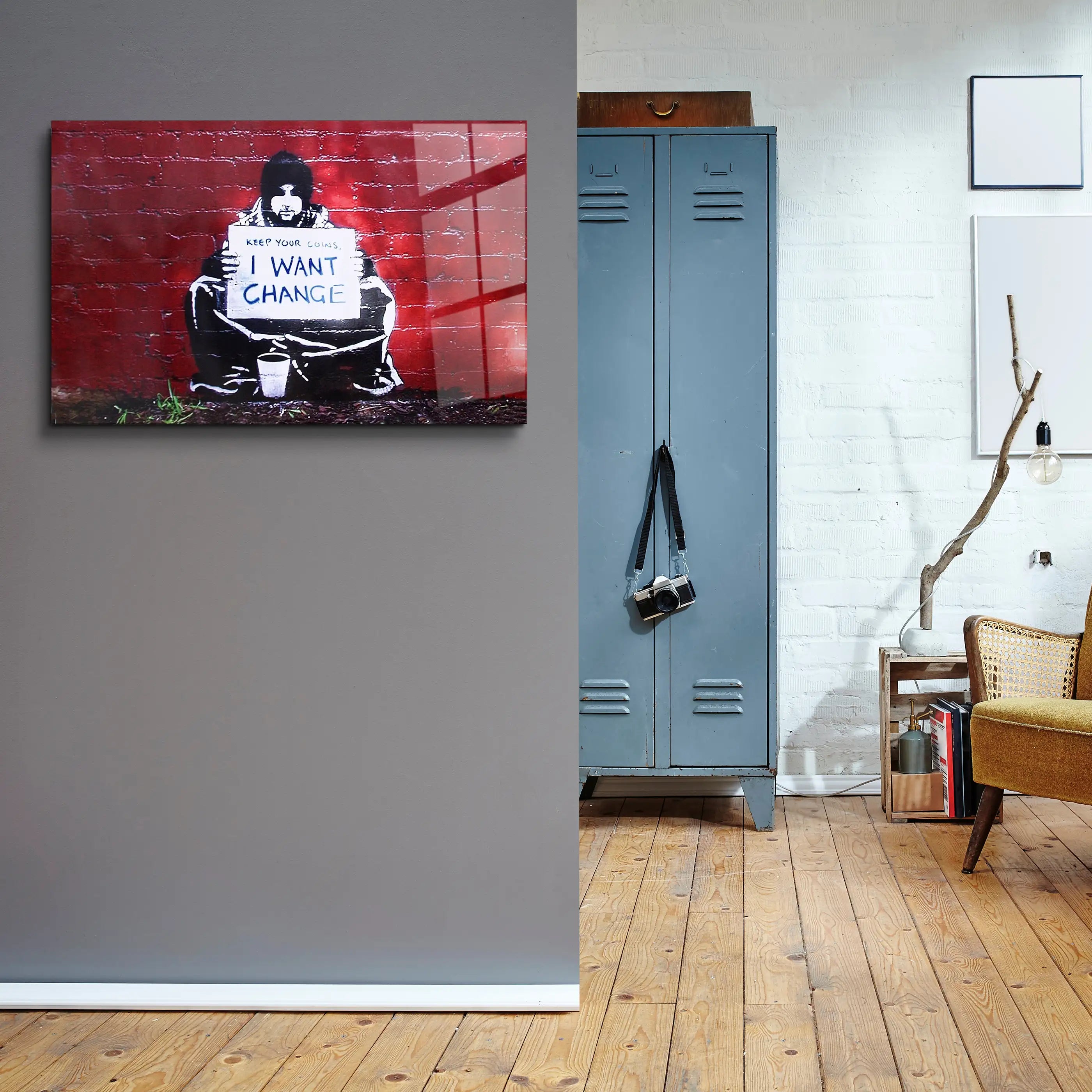 Banksy I want change Glass Printing Wall Art