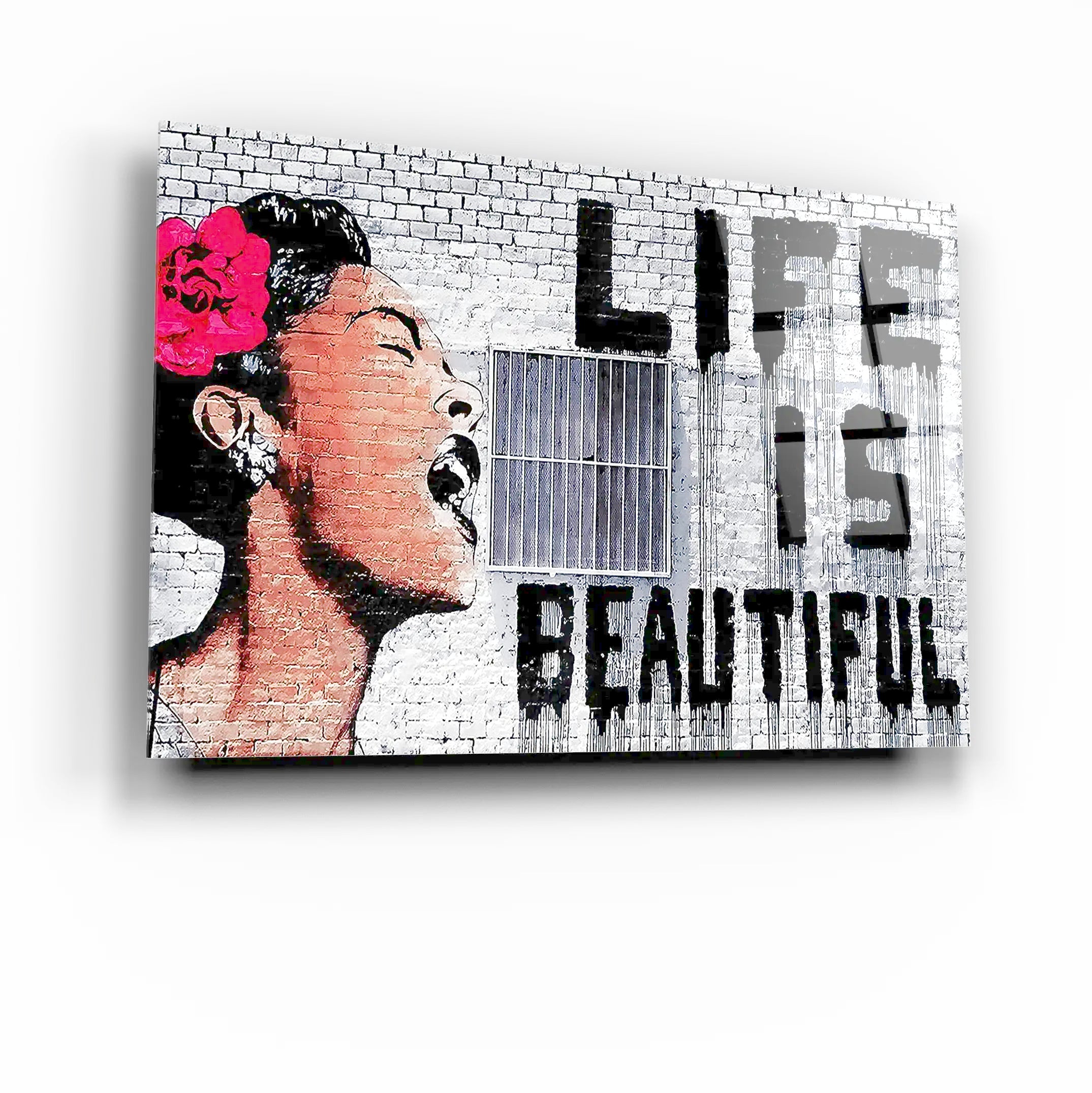 Banksy Life is Beautiful Glass Printing Wall Art