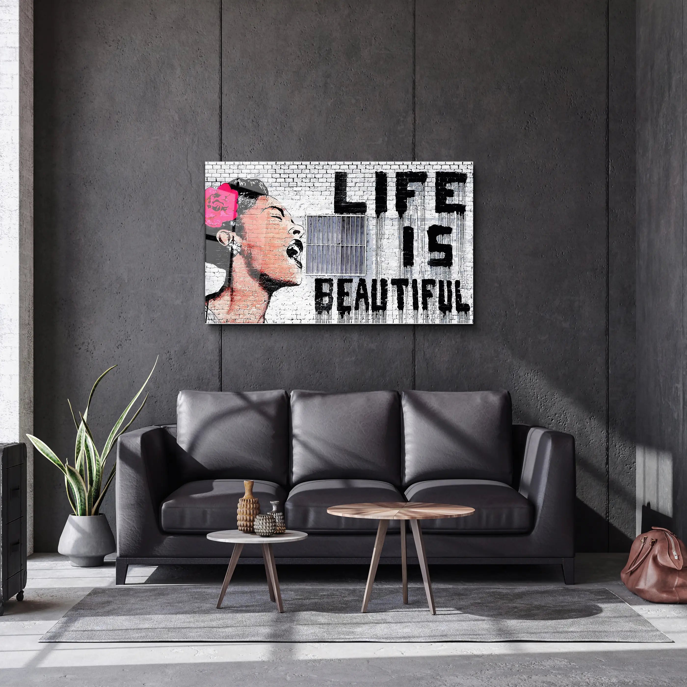 Banksy Life is Beautiful Glass Printing Wall Art