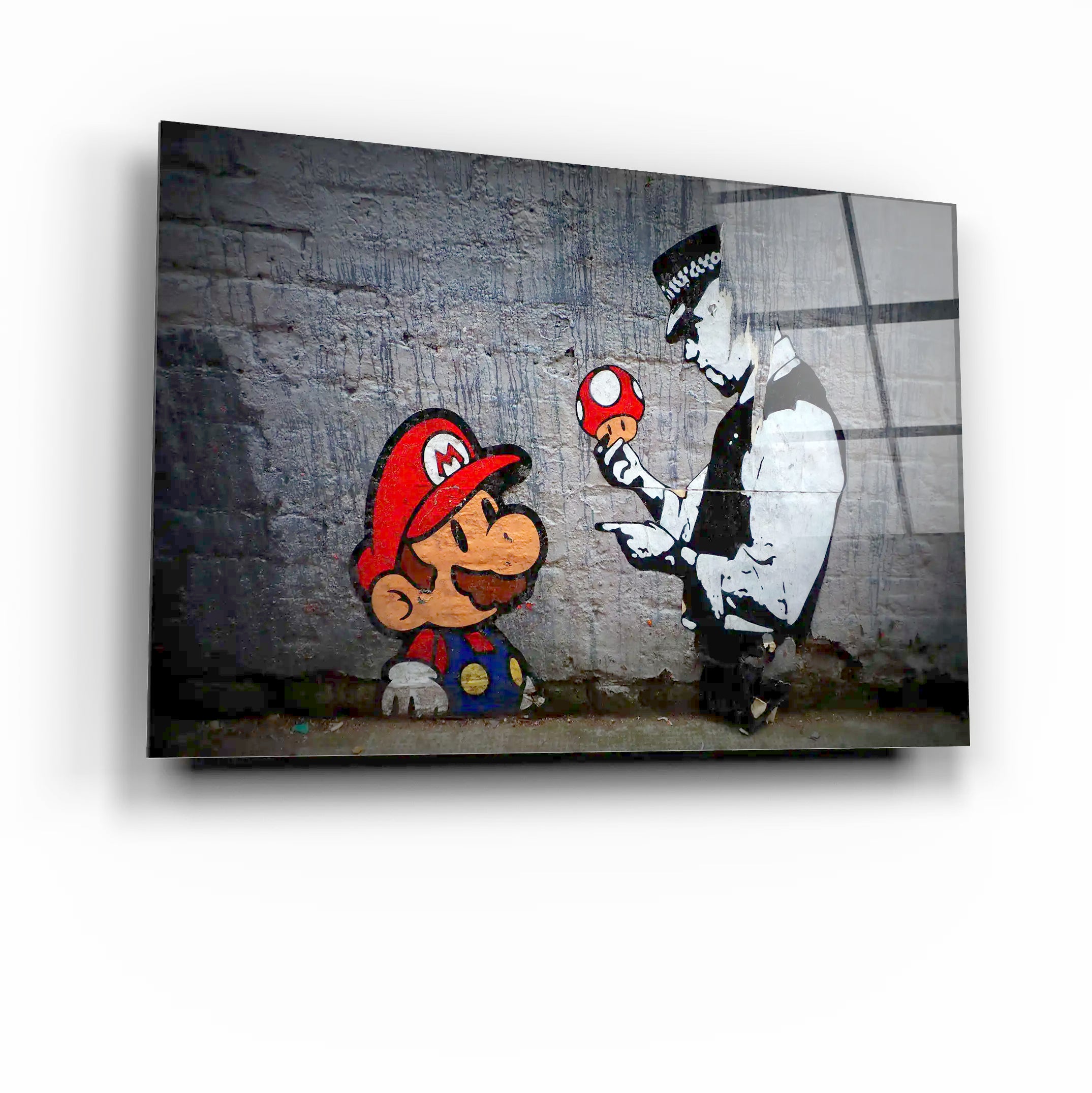 Banksy Mario with a Policeman 01 Glass Printing Wall Art