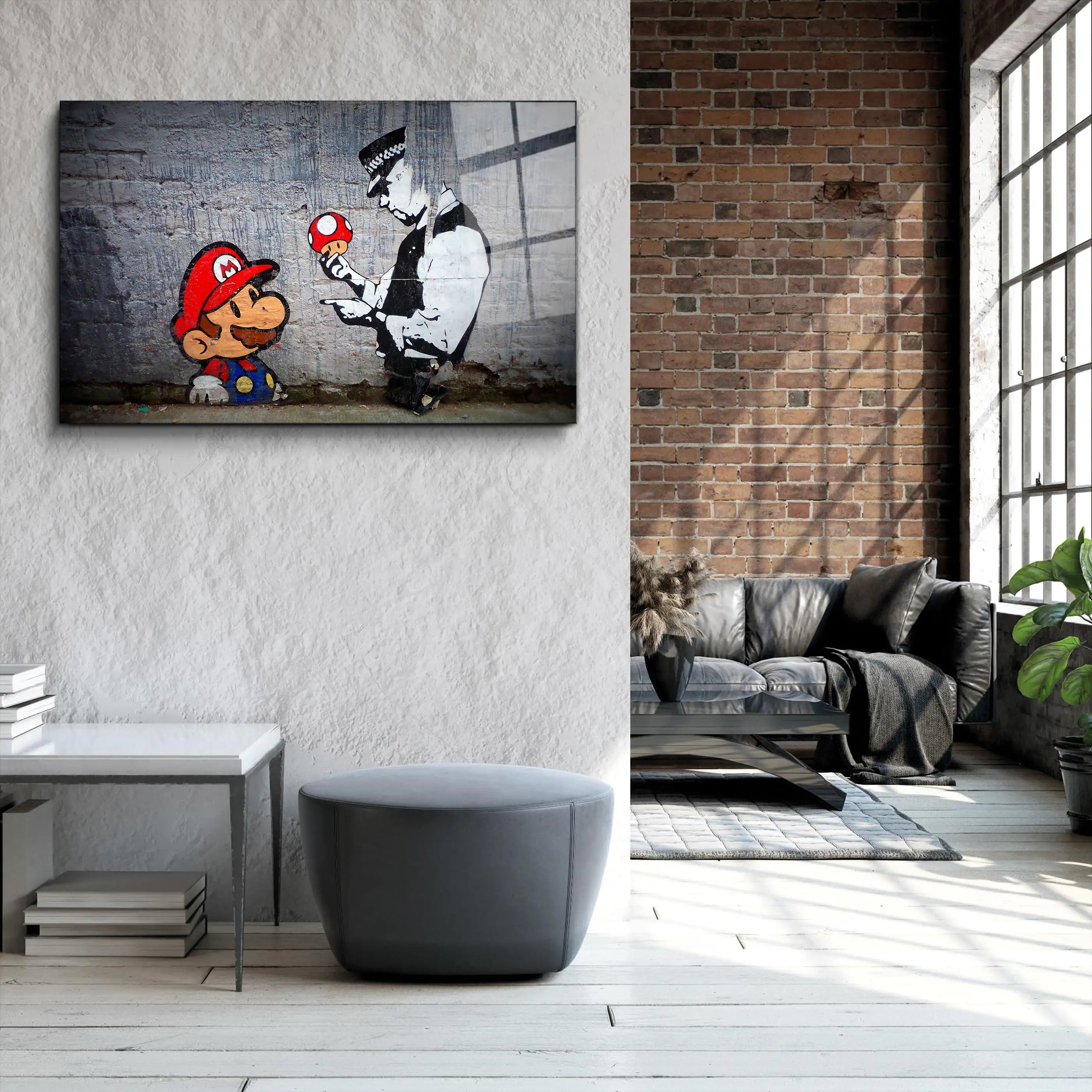 Banksy Mario with a Policeman 01 Glass Printing Wall Art