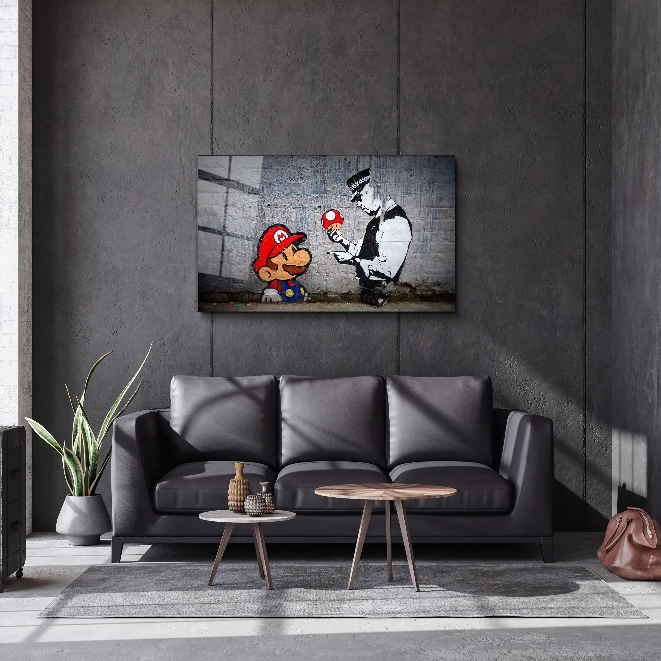 Banksy Mario with a Policeman 01 Glass Printing Wall Art