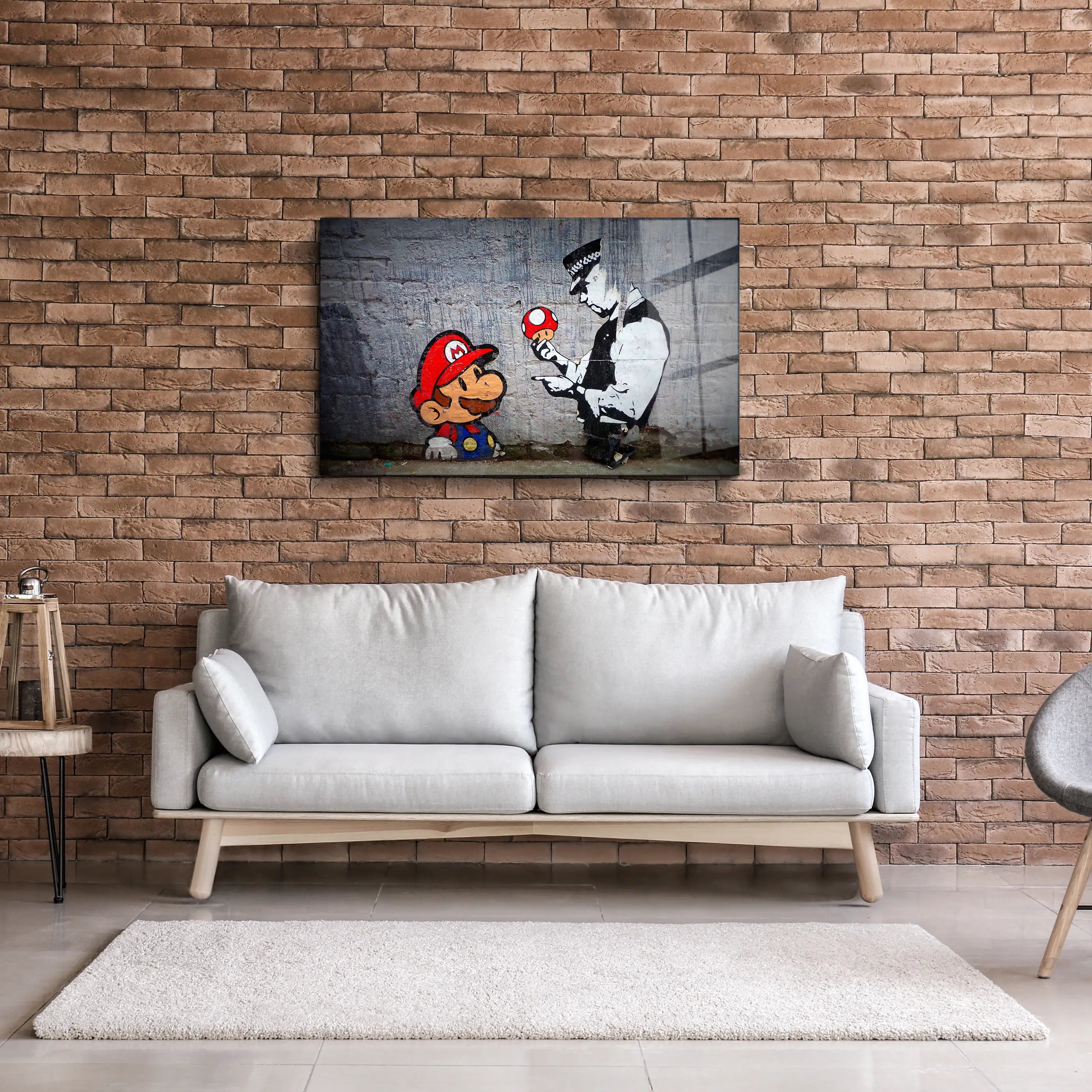 Banksy Mario with a Policeman 01 Glass Printing Wall Art