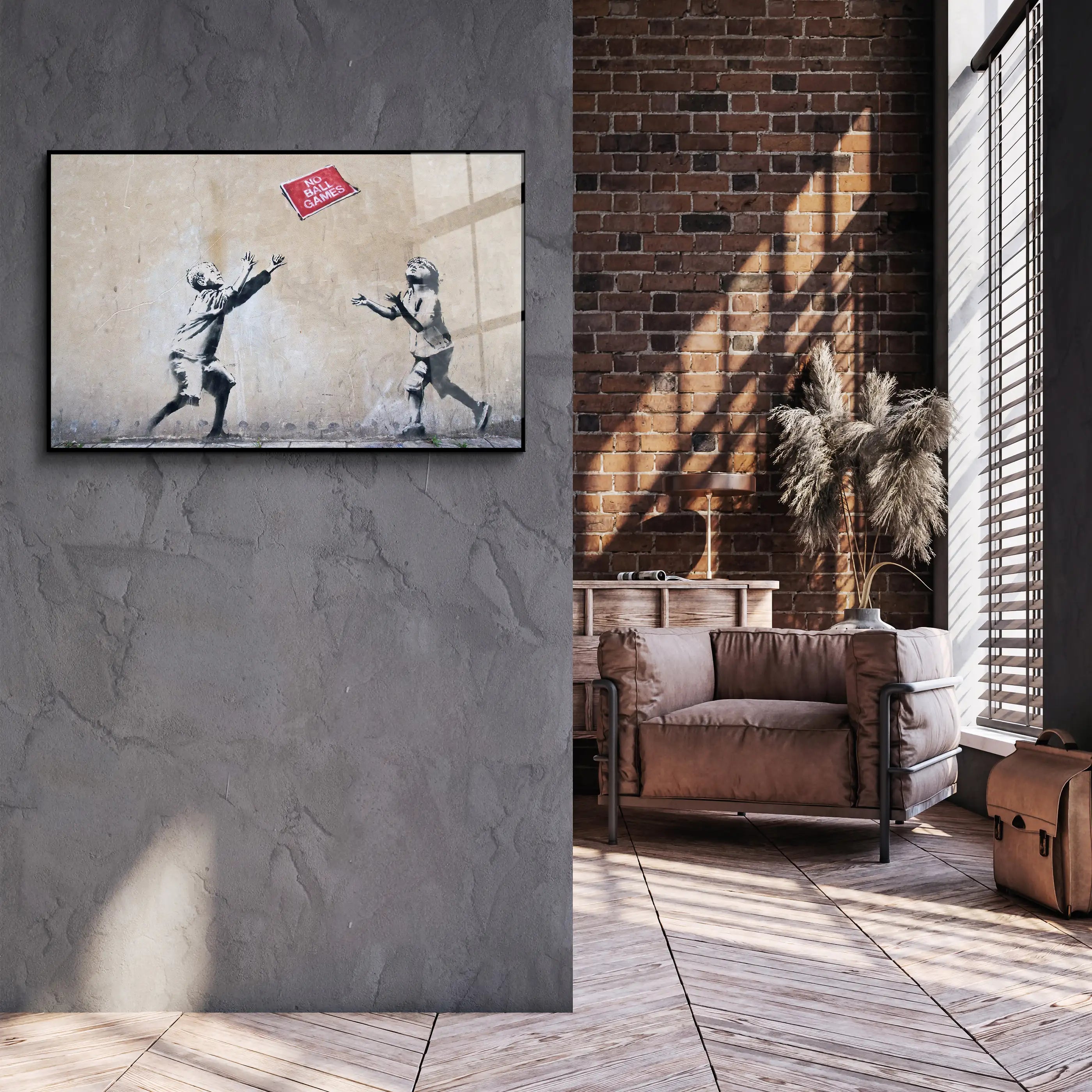 Banksy No Ball Games Glass Printing Wall Art