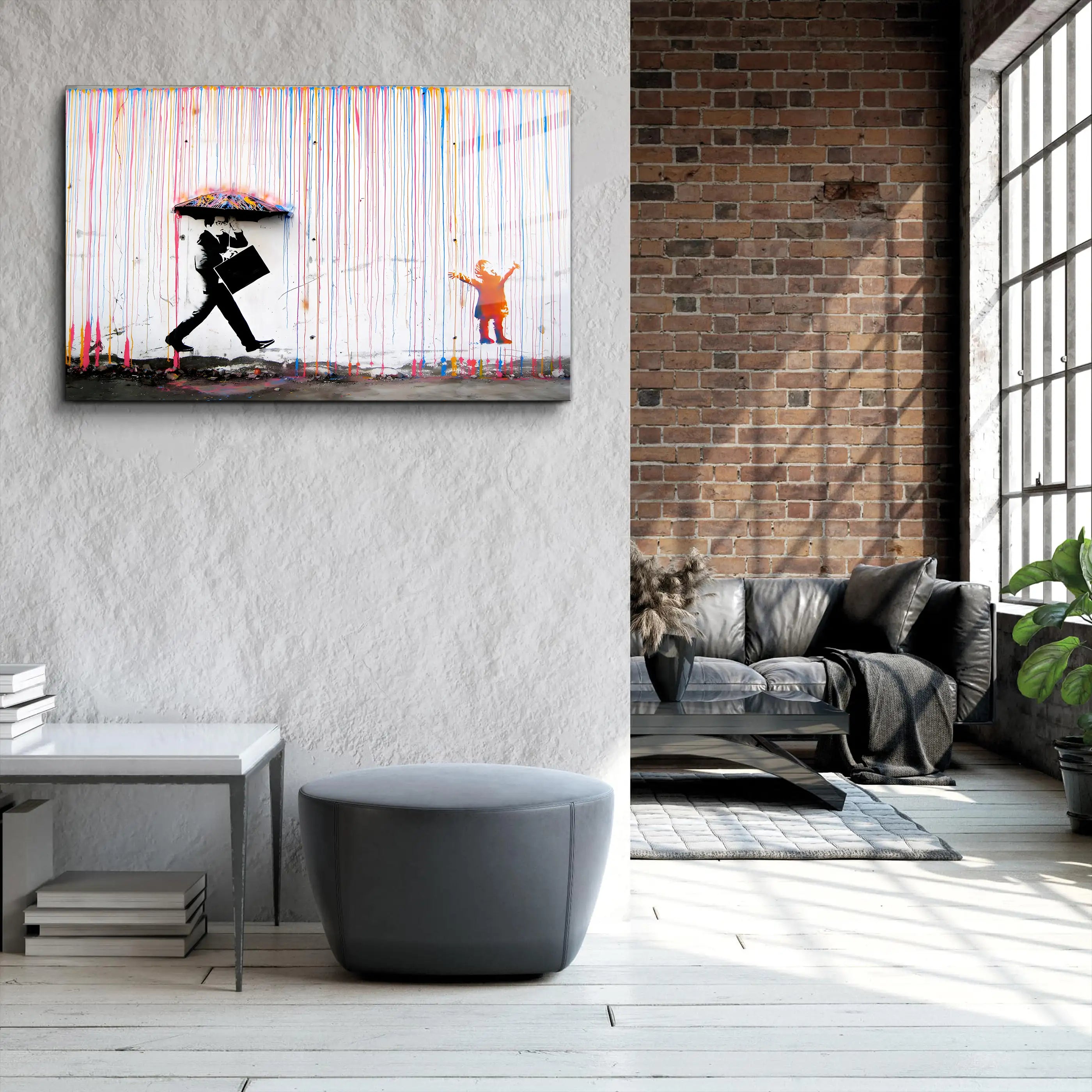 Banksy Umbrella Man Glass Wall Art