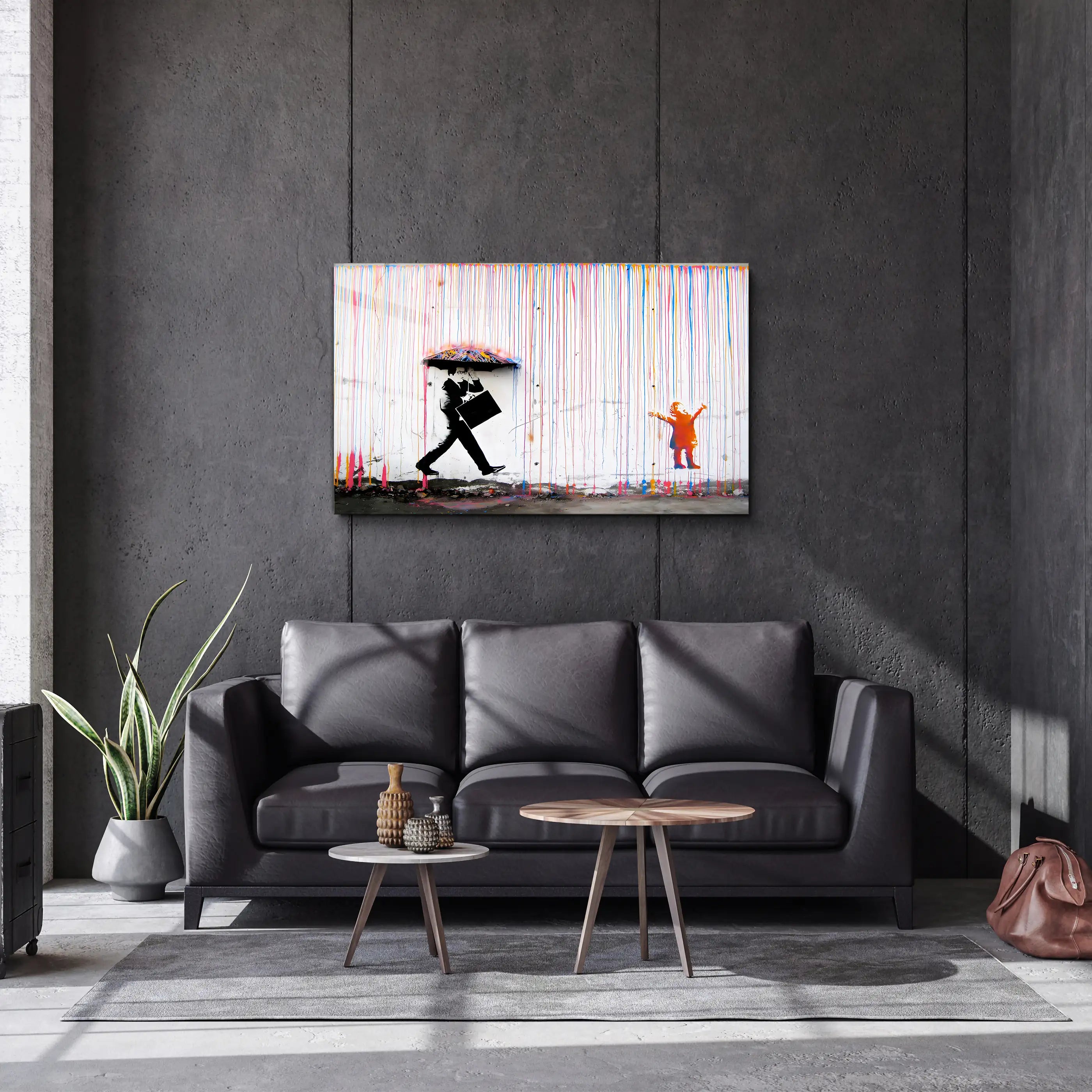 Banksy Umbrella Man Glass Wall Art