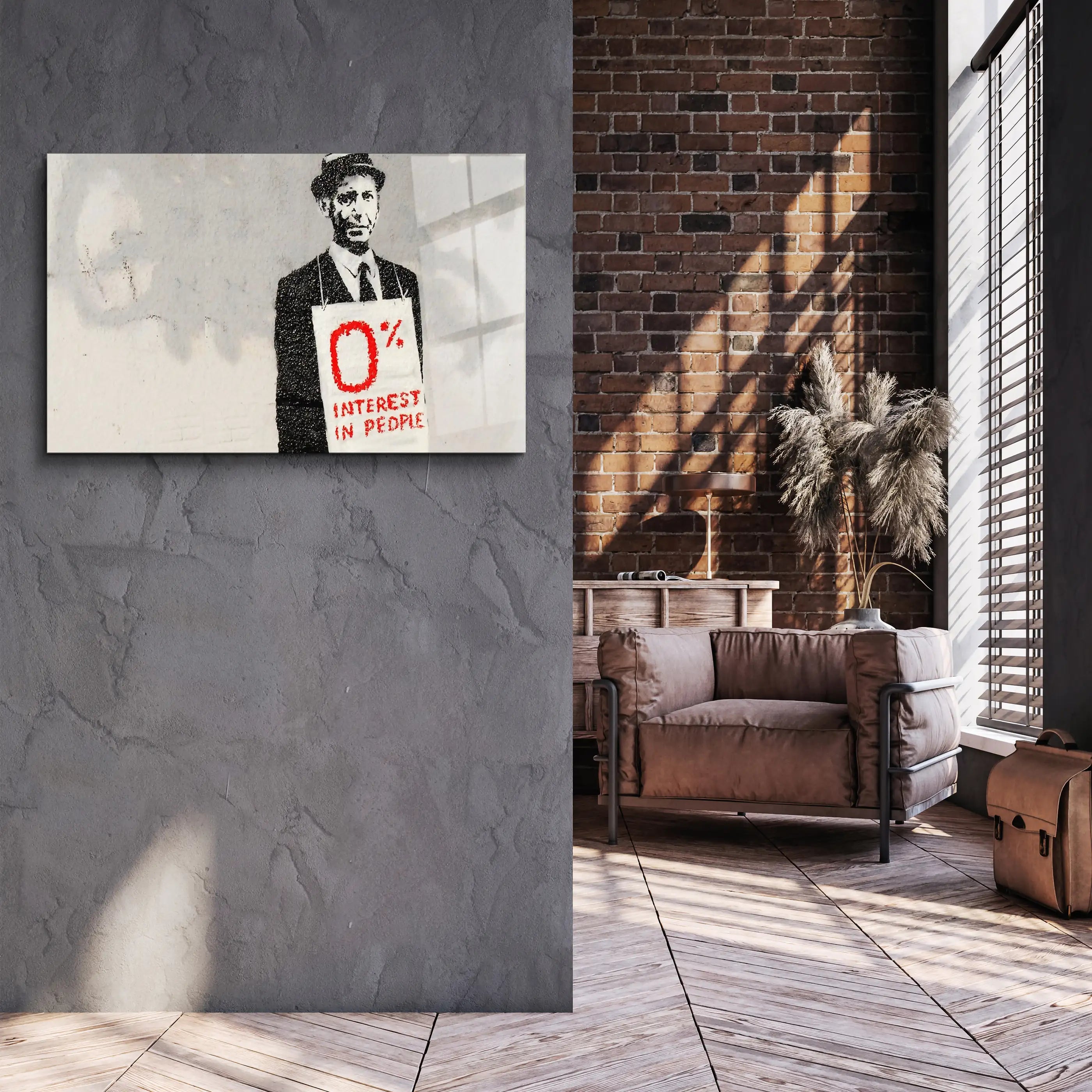 Banksy Zero Percent Interest Glass Wall Art